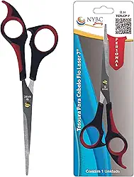 Tesoura Para Cabelo Fio Laser NYBC Beauty - 7" - 182mm, Vermelha e Preta, Leve e Eficiente, Para Uso Doméstico e Profissional