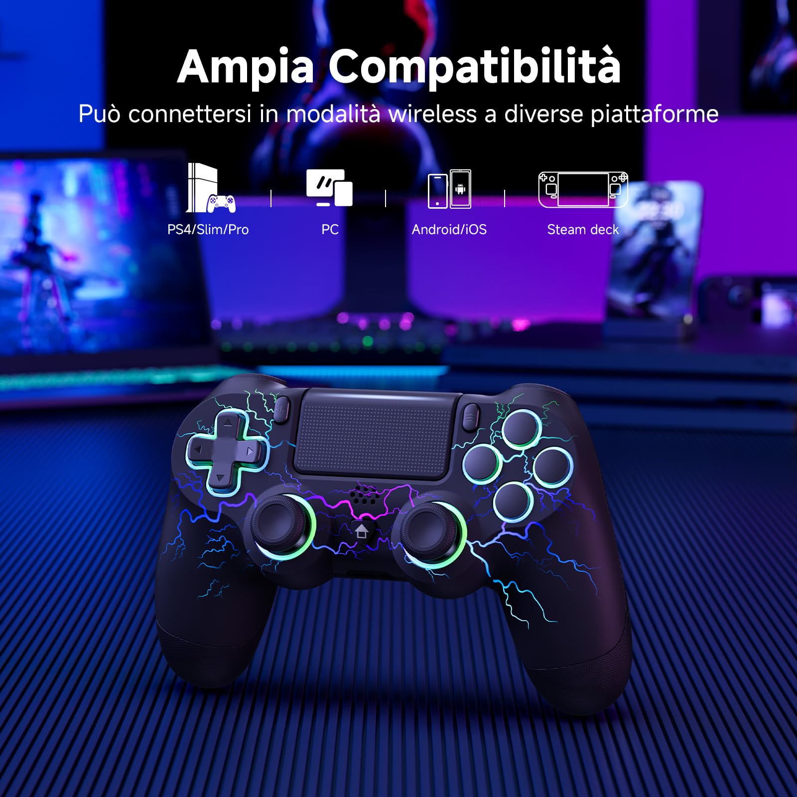 ECHTPower Mando para PS4, Upgrade Mando Bluetooth para PS4/PC, Type-C Puerto, Hall Joystick, Botones Traseros, 1000mAH Batería, Turbo, Vibración, Giroscopio, Diesño Ergonómico Antideslizante — view 2