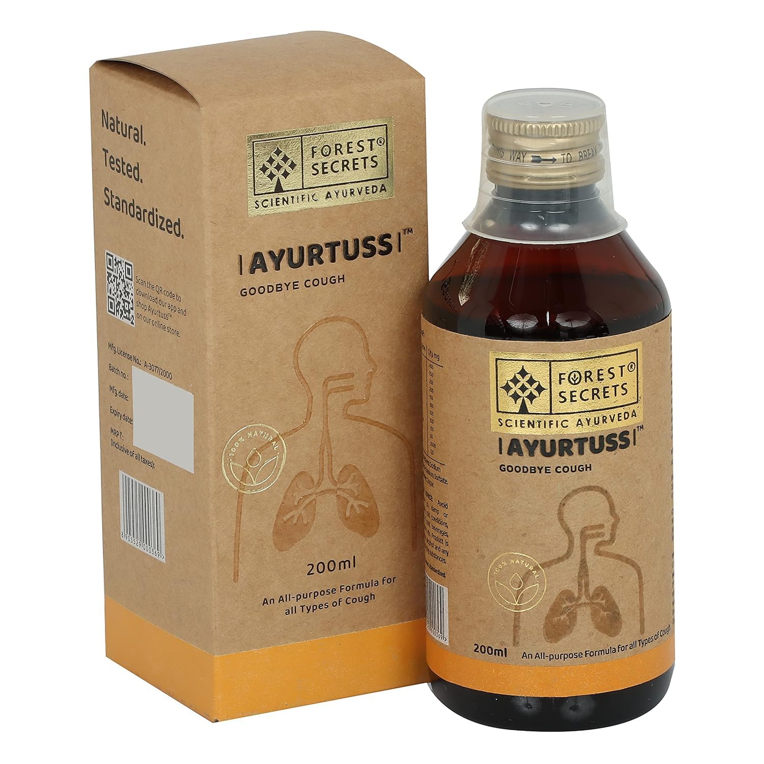 Sponsored Ad - Ayurtuss Cough Syrup | Non-Drowsy Ayurvedic Cough Reliever | Fast Relief from Cold & Sore Throat | Adult Formula | 200ml
