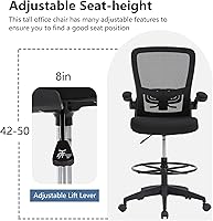 Vista 3 de PayLessHere Ergonomic Drafting Chair Tall Office Chair High Adjustable Standing Desk Chair with Lumbar Support Mesh Back Footrest Flip-Up Arms for