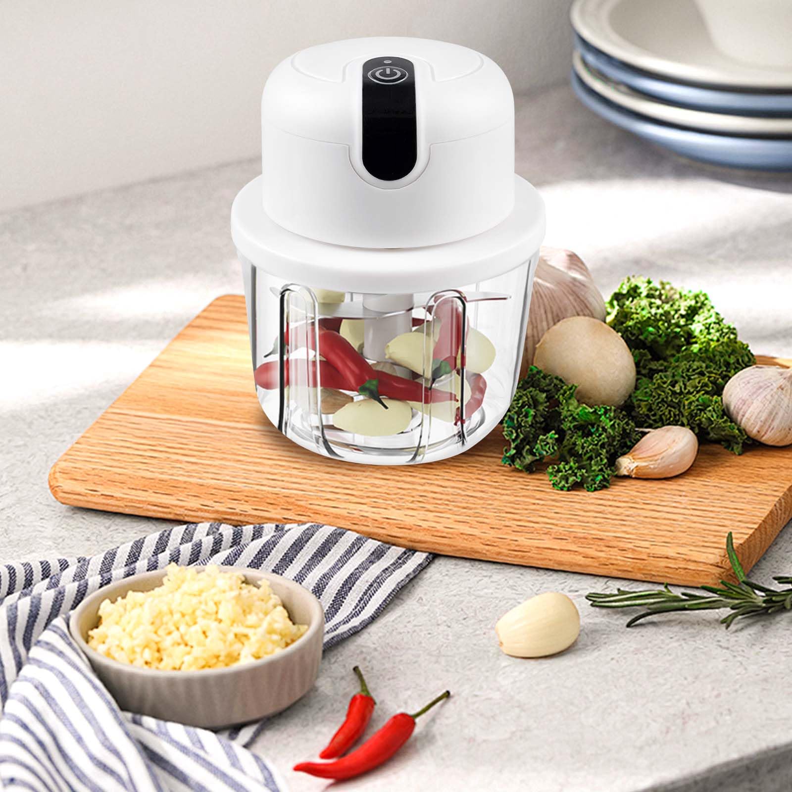 Zwiebel Zerkleinerer Elektrisch, 300ml Mini Zerkleinerer Elektrisch USB-C, Multifunktionaler Elektrischer Küchenzerkleinerer mit Glasbehälter, für Zwiebeln, Knoblauch, Fleisch