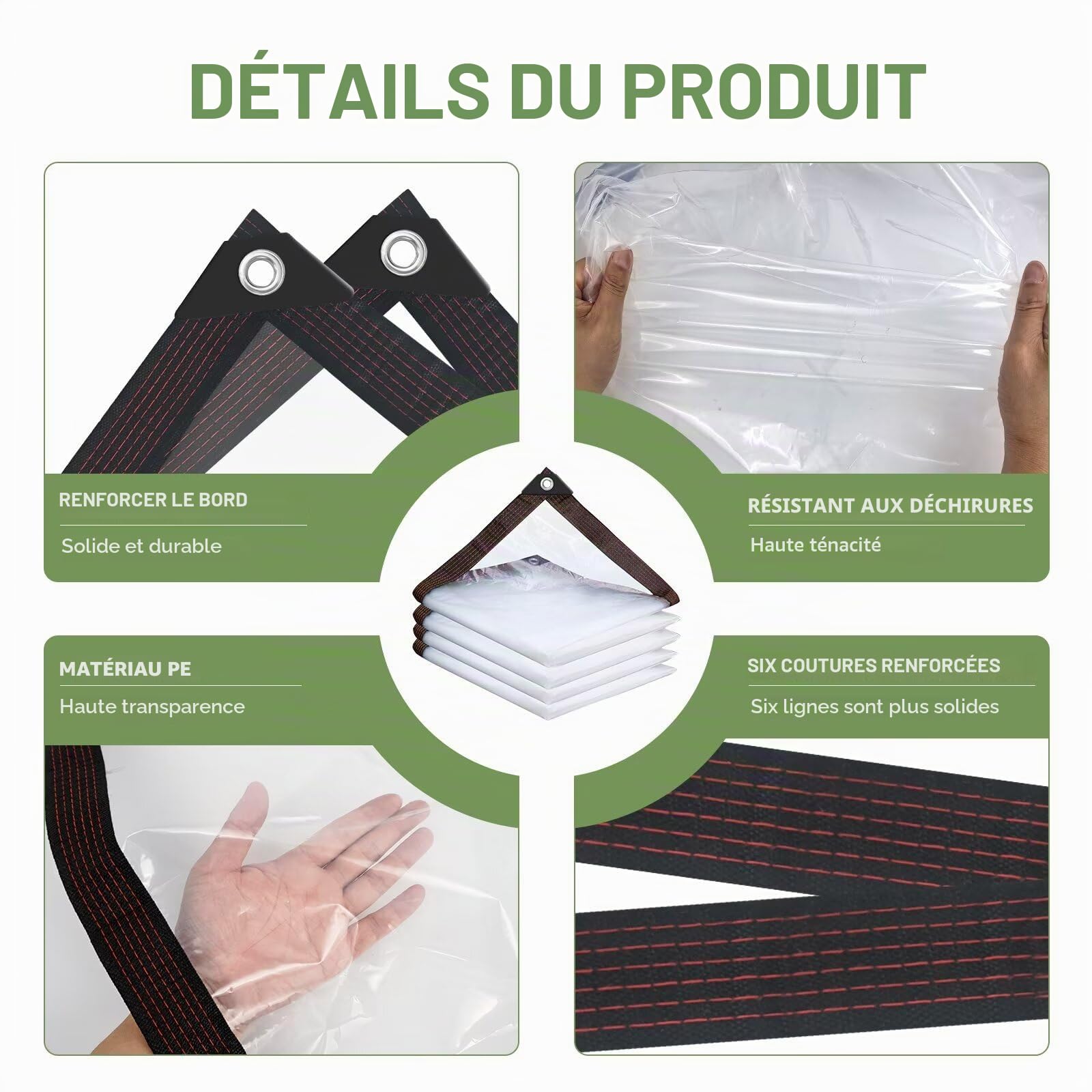 Bâche imperméable transparente avec œillets - Imperméable - Transparent - 3 x 4 m - Pour extérieur, terrasse, poulailler, balcon