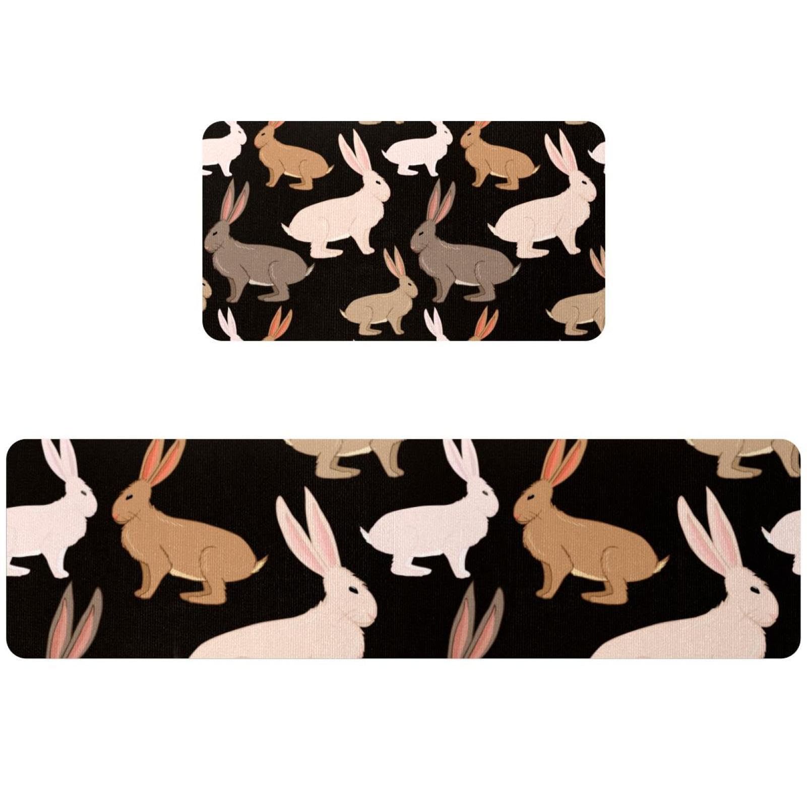 Juego de 2 alfombrillas de cocina con diseño de conejo negro, absorbentes y lavables