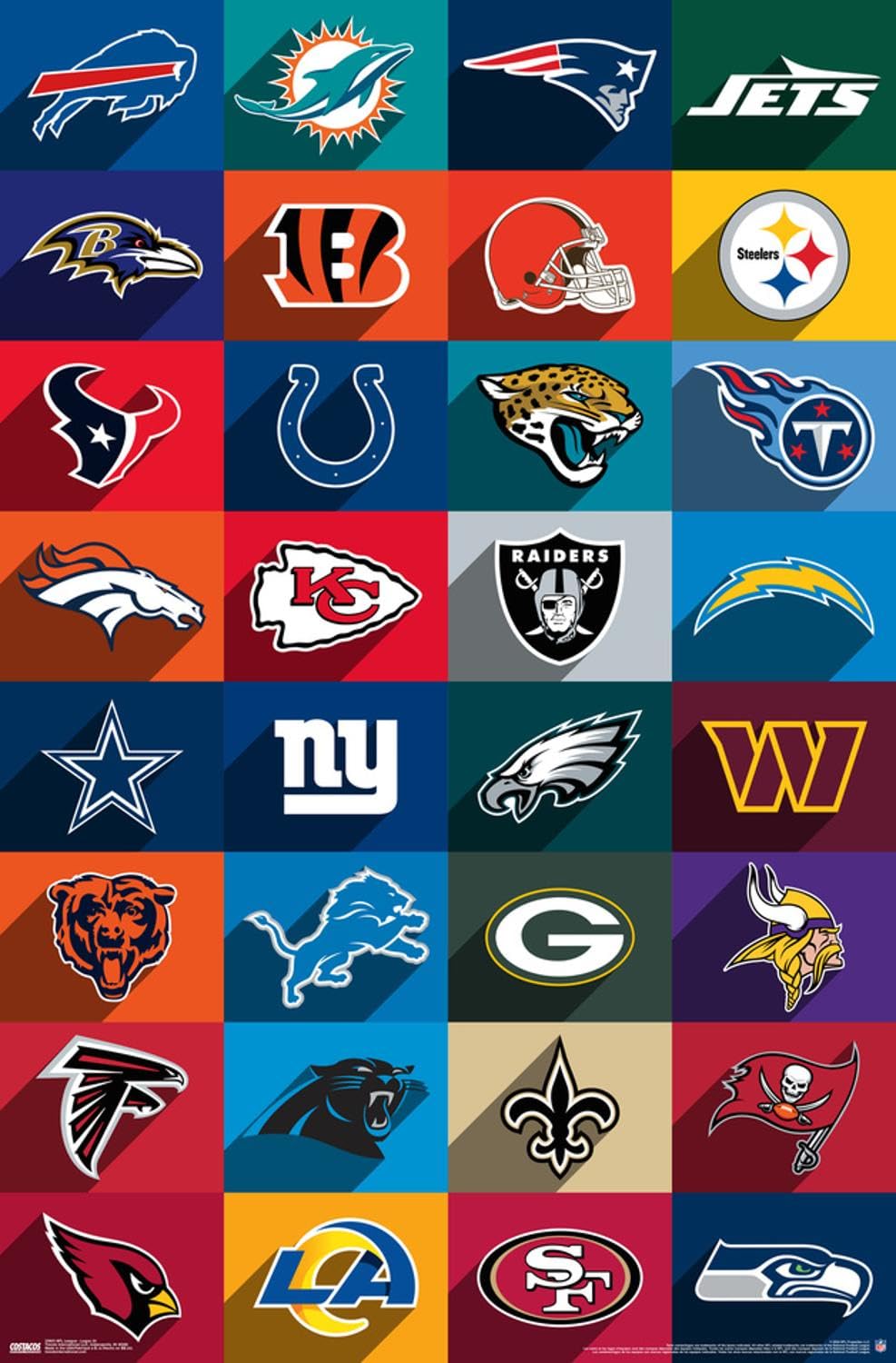 NFL League - Logos 24 Wall Poster, 19L" x 13W", Premium Unframed Version