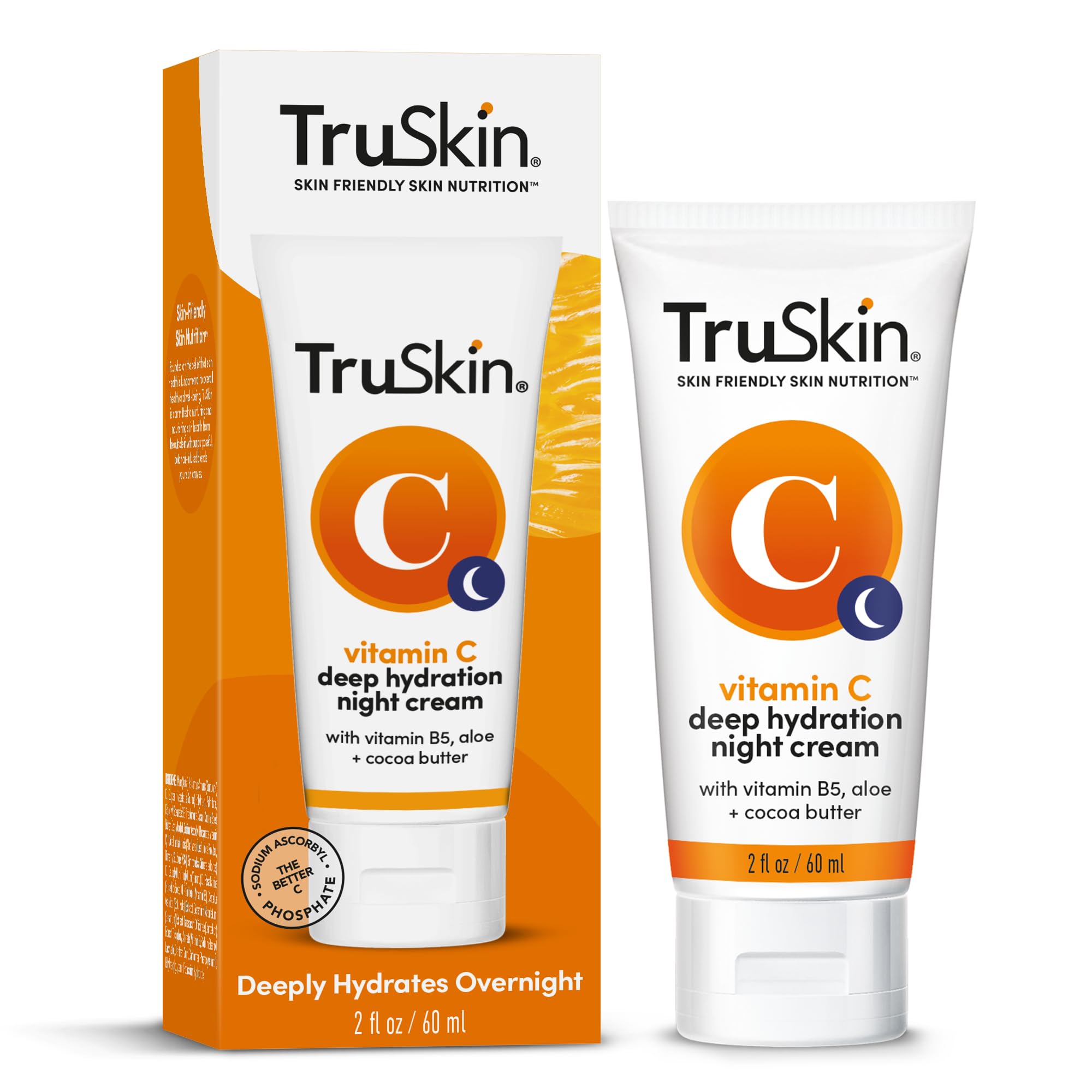 TruSkinVitamin C Night Cream, Collagen Supporting Blend with Cocoa Butter, Vitamin B5, Botanical Essential Oils & Organic Aloe Vera for Anti Aging, Brightening and Firming Skin, Face & Neck, 2 Fl Oz