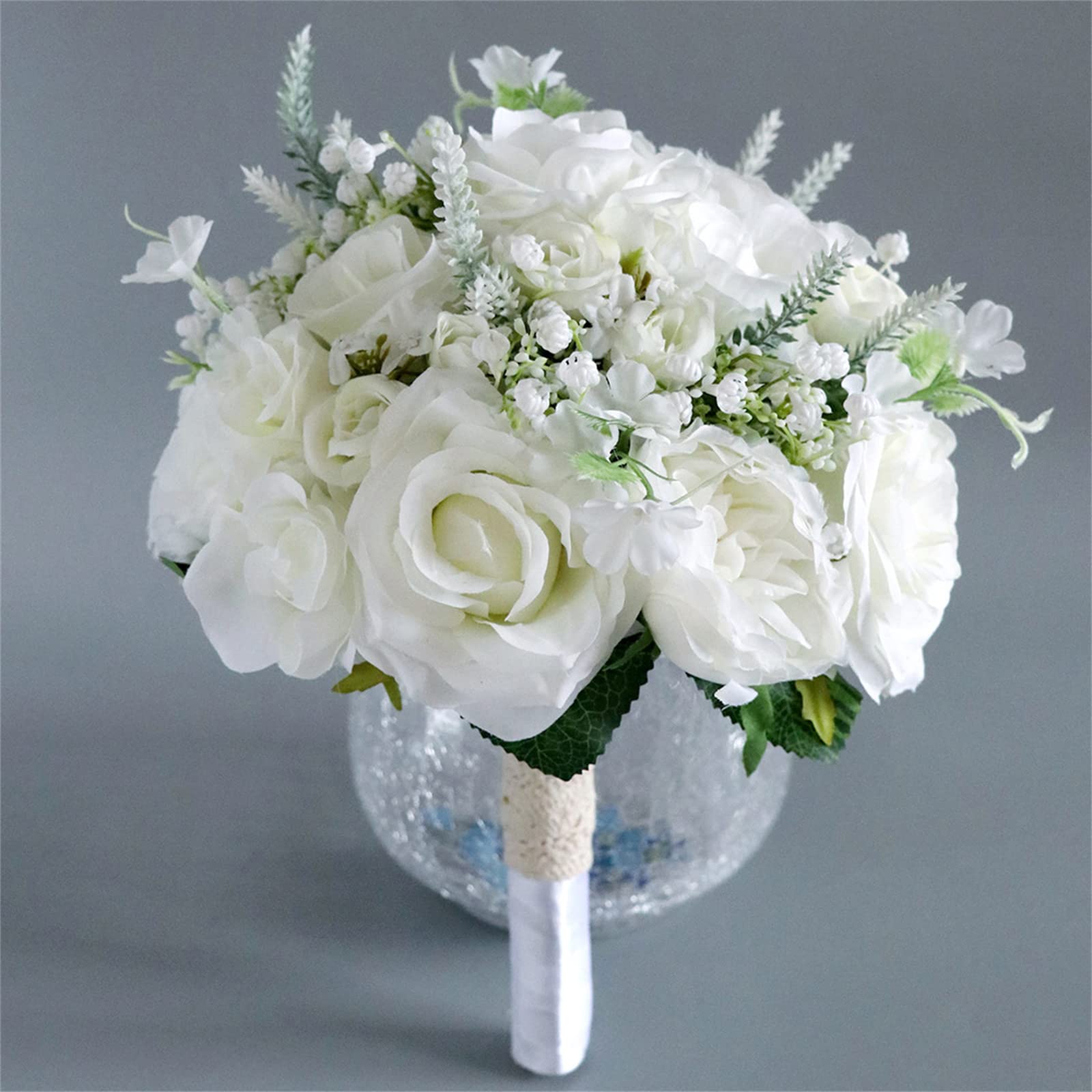 XDLEDMKIZ Bride Holding Flowers,Artificial Flowers,Home Décor, 12" Holding Bouquet, Romantic Handmade Toss Bouquets For Church Wedding,white Interesting