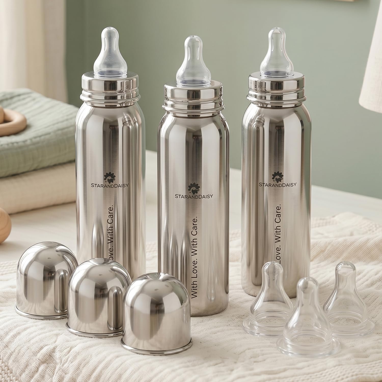StarAndDaisy Baby Milk Bottle for new Born/Infant/Toddler Pack of 3-250 ML SUS 304 Steel Baby Feeding Bottle for 0+ Months, BPA Free Leakproof, Anti Colic, Easy to Clean & Extra Nipple-picture-25