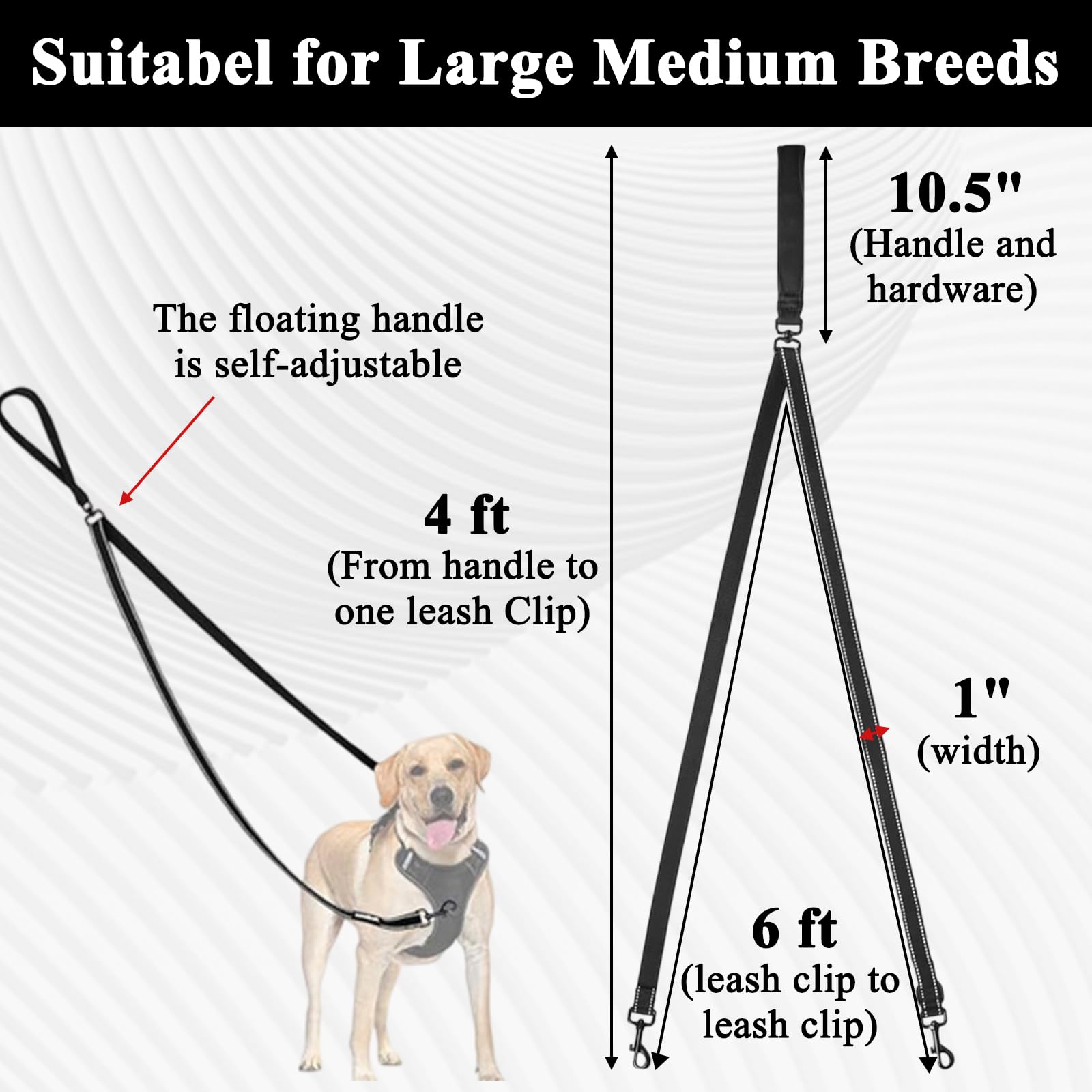Kighdel Double Ended Lead for Dogs,Double Clip Lead for Dogs,Multi-Function Double Ended Dog Lead,Anti-Pull Two Point Control Dog Leash,Can Be Converted Into a Single Leash for Medium and Large Dogs - Image 2