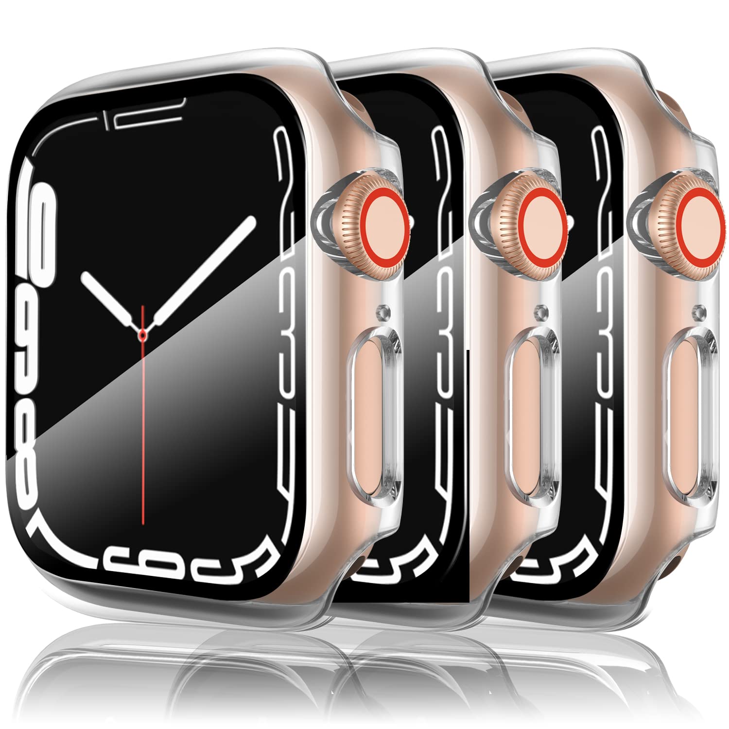 Mugust - Paquete de 3 fundas para Apple Watch Protector de pantalla de 46mm Serie 10, funda protectora completa de policarbonato duro para Apple Watch con vidrio templado para iWatch de 46mm (Transparente, 3 Pack) - 46mm for Series 10 - Transparente / Transparente / Transparente