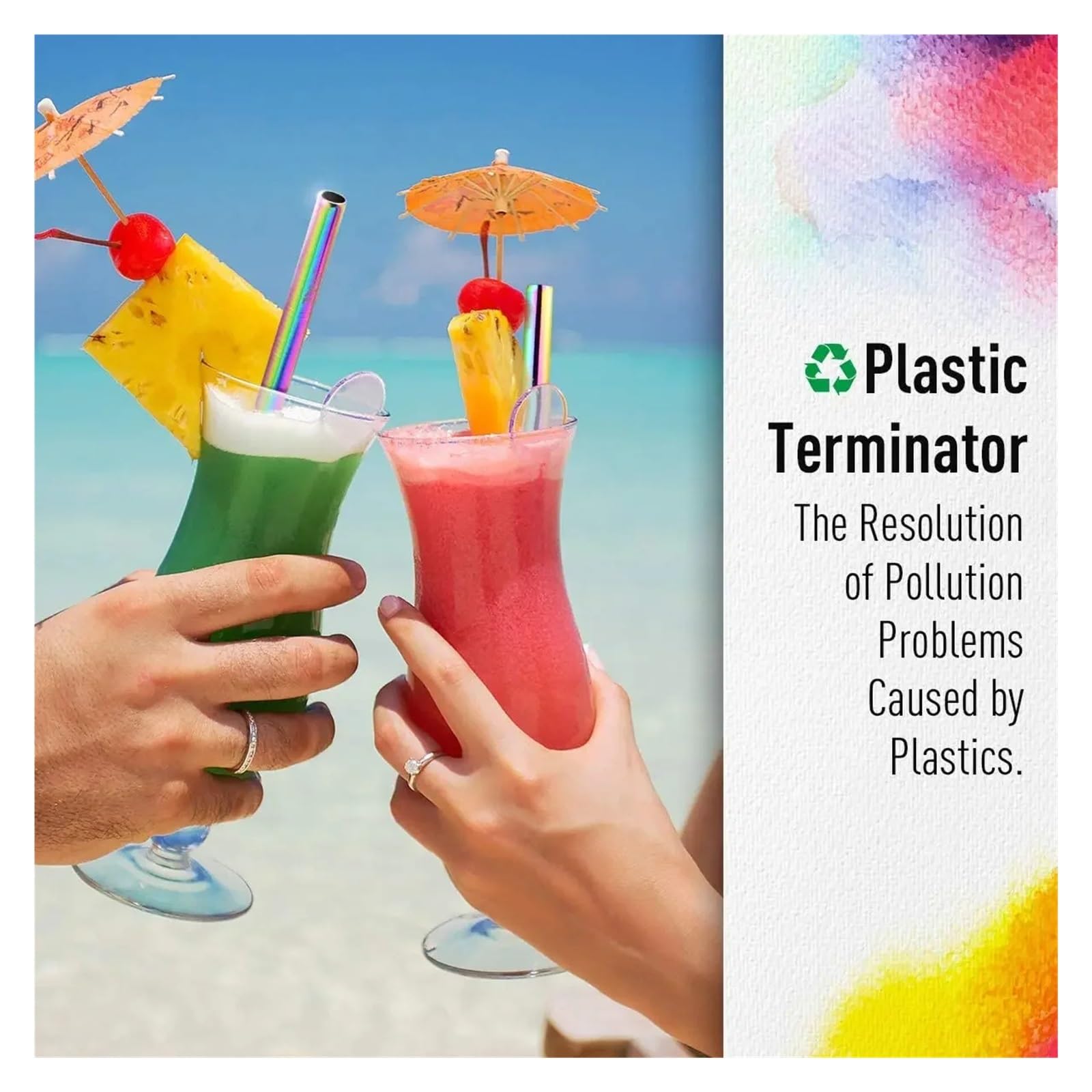 Strohhalme Wiederverwendbares Trinkhalm-Set aus Edelstahl 304 mit Reinigungsbürsten, gerader und gebogener Boba-Strohhalm, ideal for Bars Partys für Smoothie(12Pcs Rainbow A)