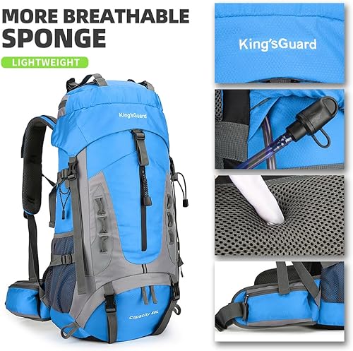 Miniatura 3 de King'sGuard Mochila de senderismo ligera de 60 L con cubierta para lluvia, mochila grande impermeable plegable para viajes al aire libre para