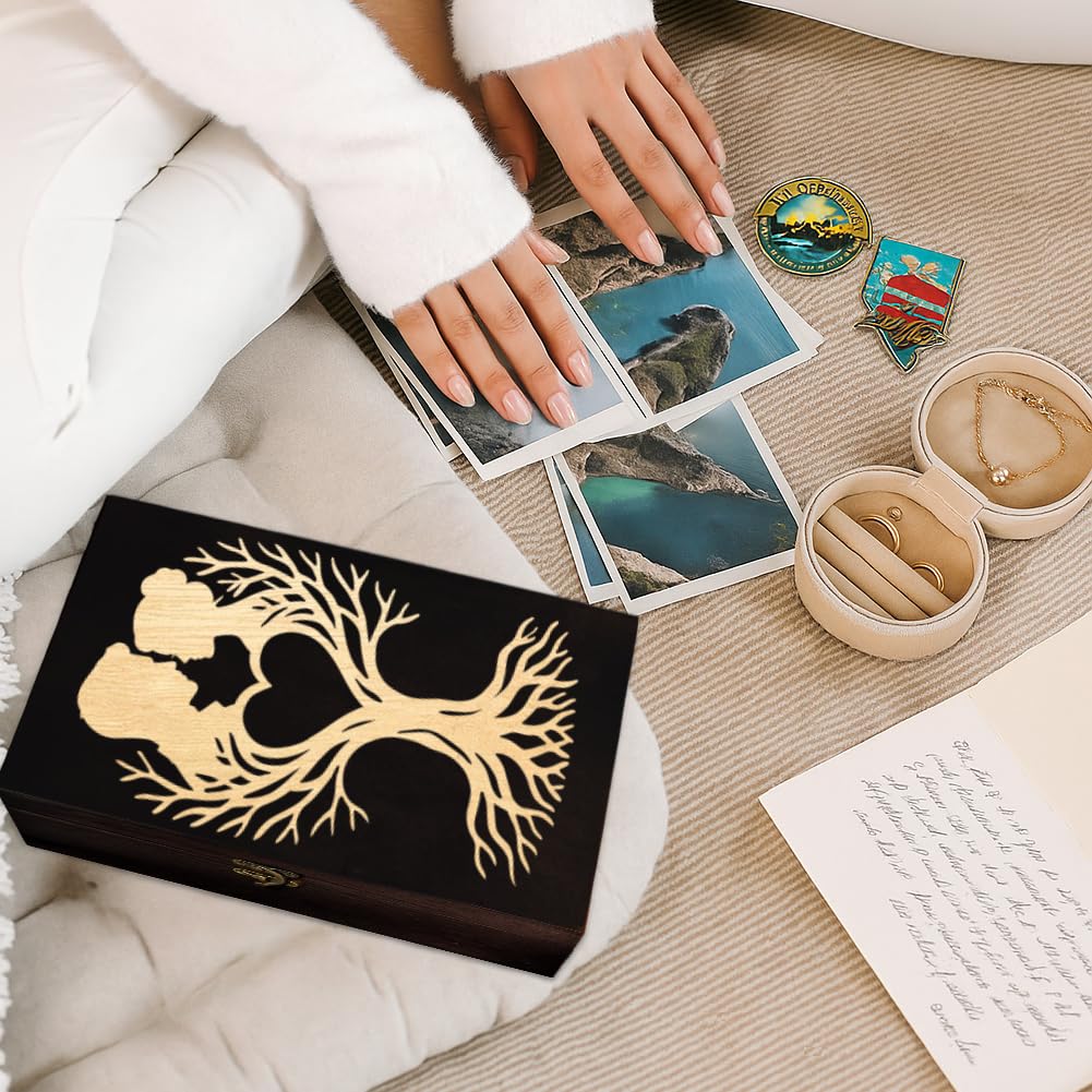 arricraft 1 Stück Holz Souvenir Box, Silhouette der Liebe Baum Muster Dekorative Aufbewahrung Box Schmuck Organizer graviert Holz Memory Box mit Deckeln für Erinnerungen Kosmetik