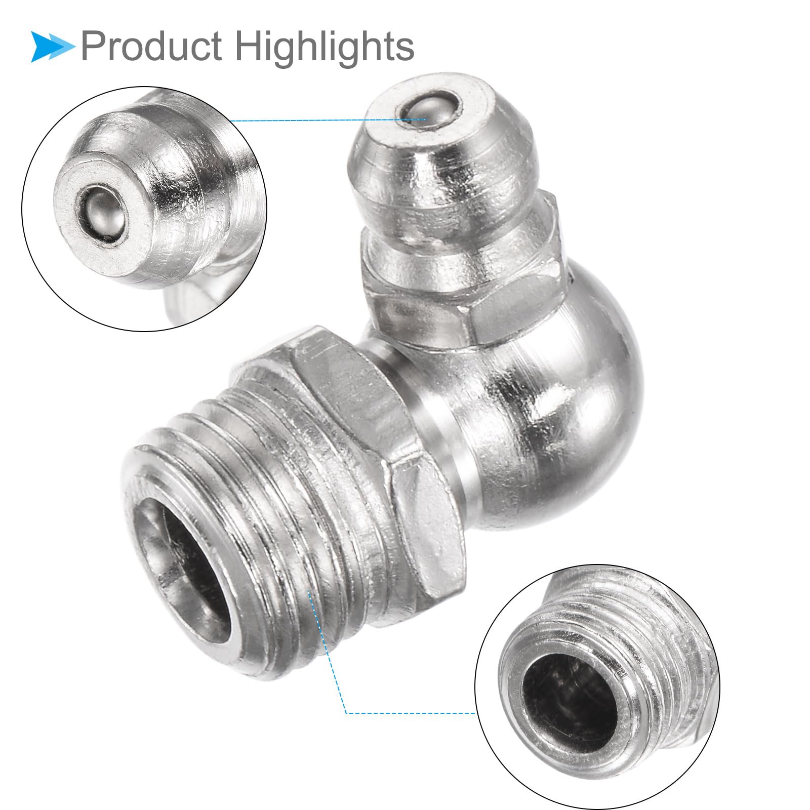 CoCud Raccordo Gomito da Ingrassaggio Ferro Nichelato 90 Gradi | Metrica M6x1mm | Nipplo Ingrassaggio Idraulico - (Applicazioni: Sostituire Raccordi Mancanti o Rotti), 10Pz