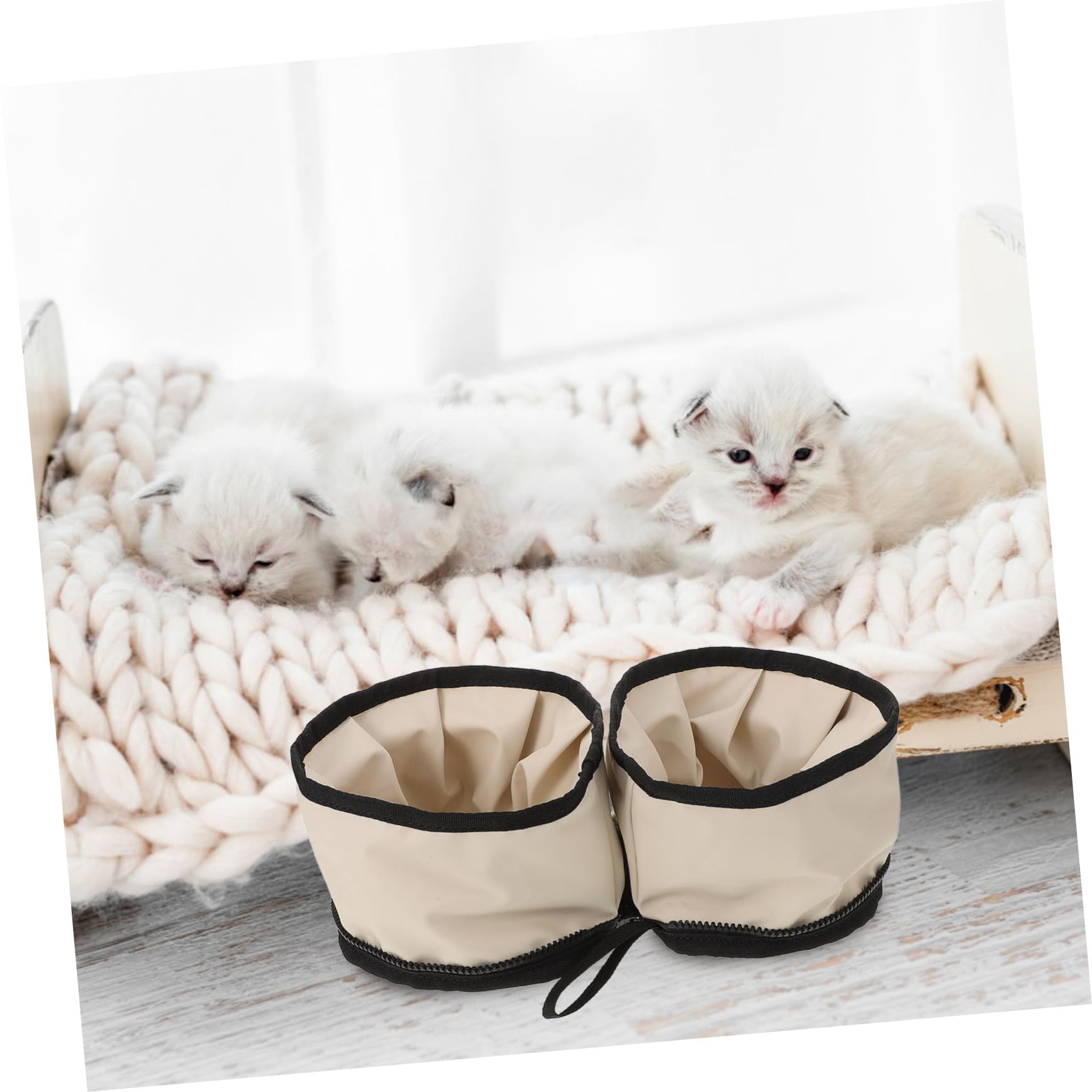 POPETPOP Foldable Pet Dish Easy-Store Dog Bowl Zipper Oxford Cloth Portable Bowl