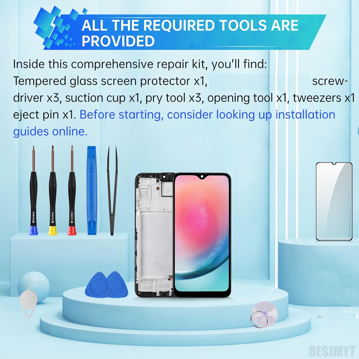 for Samsung Galaxy A24 AMOLED Screen Replacement with Frame OLED Display Touch Digitizer Full Assembly Fix Glass with Repair Tools Kit SM-A245F