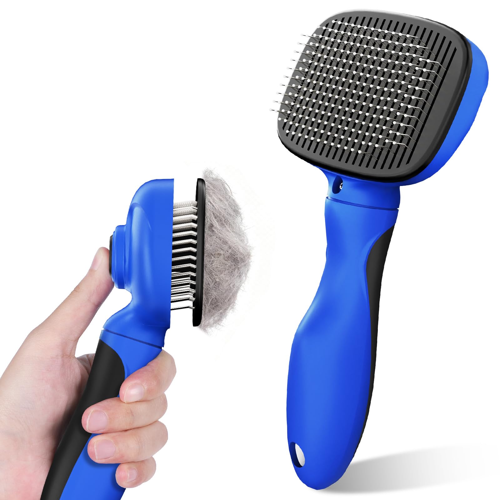 Zivacate Cepillo para Perros y Gatos, Limpieza con un Clic, Quitar Pelo Muerto, Adecuado Para la Depilación de Mascotas Grandes, Medianas y Pequeñas - Azul-Negro