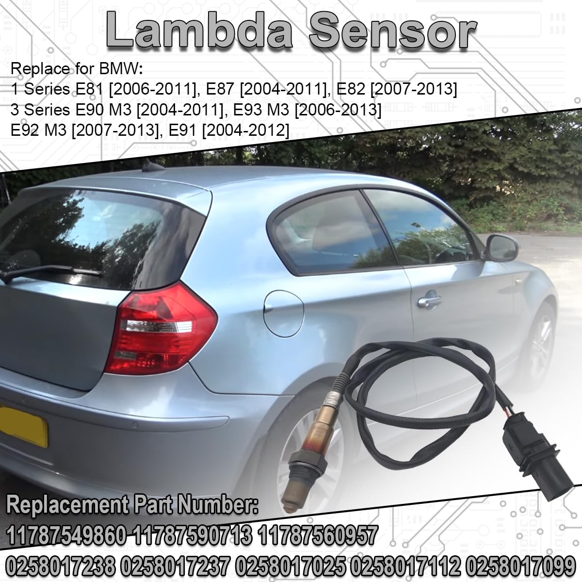 ZAMDOE 0258017025 Sonde Lambda pour BMW 1 3 5 6 E81 E87 E82 E90 E93 E92 E91 F33 F83 F32 F82 E60 F10 E61 F11 E63 E64 E65 E66 E67 pour Mini R55 R56 R57 R58 R59 O2 Sonde d'oxygène des gaz d'échappement