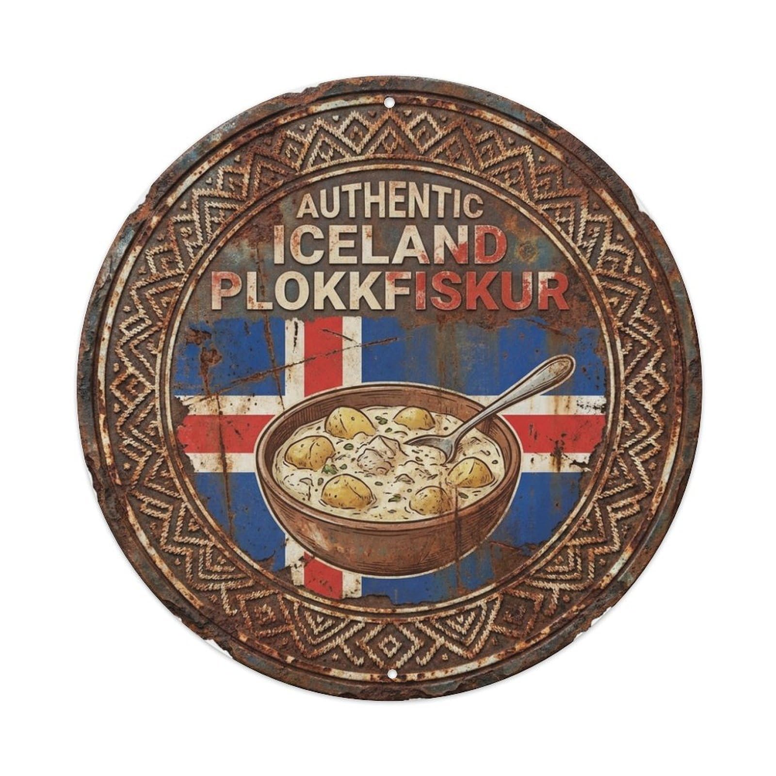 Olhnbad Style Iceland Plokkfiskur Travel Fish Stew Cuisine Metal Tin Sign