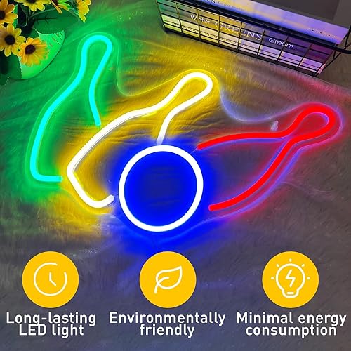 Miniatura 4 de Letreros de neón de bolos para decoración de club deportivo, letreros LED de neón alimentados por USB para decoración de pared de club de bolos,