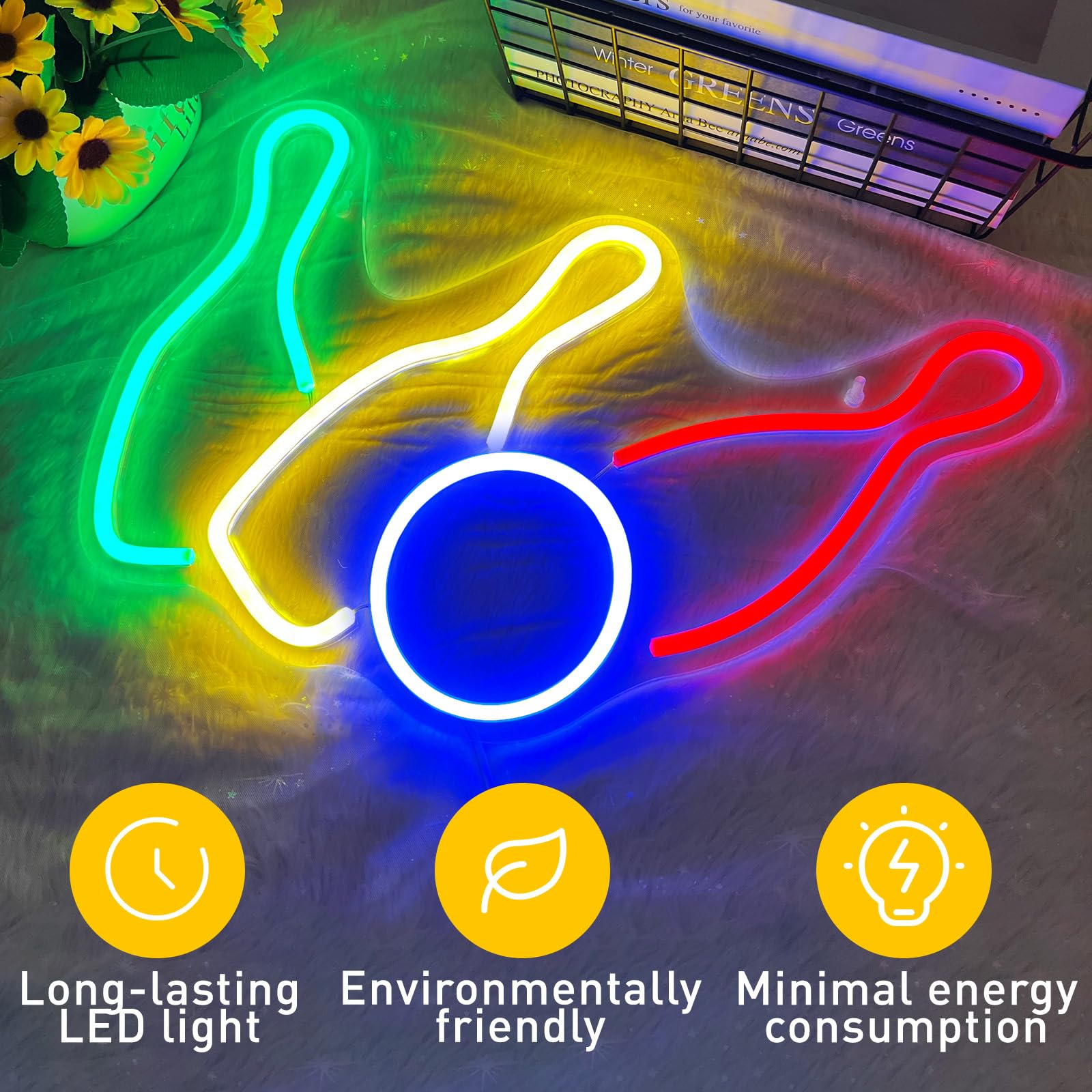 Letreros de neón para decoración de club deportivo, alimentado por USB, letreros de neón LED para club de bolos, decoración de pared, sala de juegos, dormitorio, letrero de luz de juego para