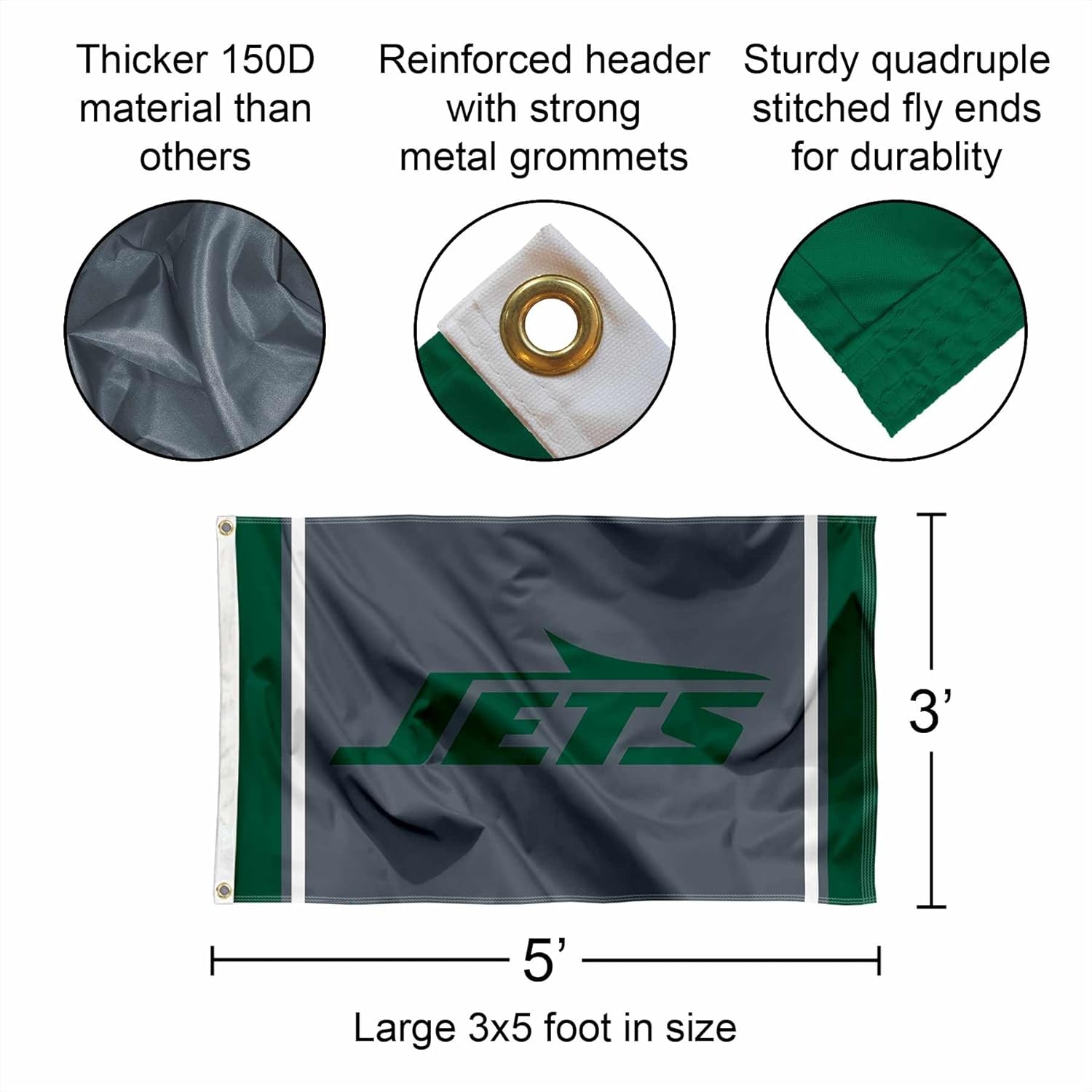 New York Jets Blackout Large 3x5 Flag - Image 2