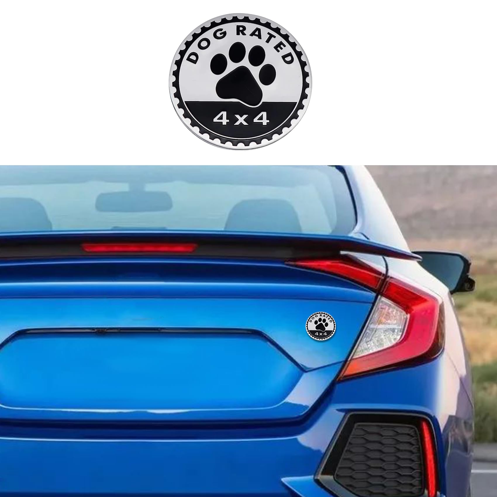 Dogs Badge Rated Car Emblem, 4 x 4 Metal Automotive Badge, 3D Round Metal Car Badges Emblems, Car Badge Decals Stickers Compatible with Jeep Wrangler Vehicles Trucks SUV RV (Dog Rated)