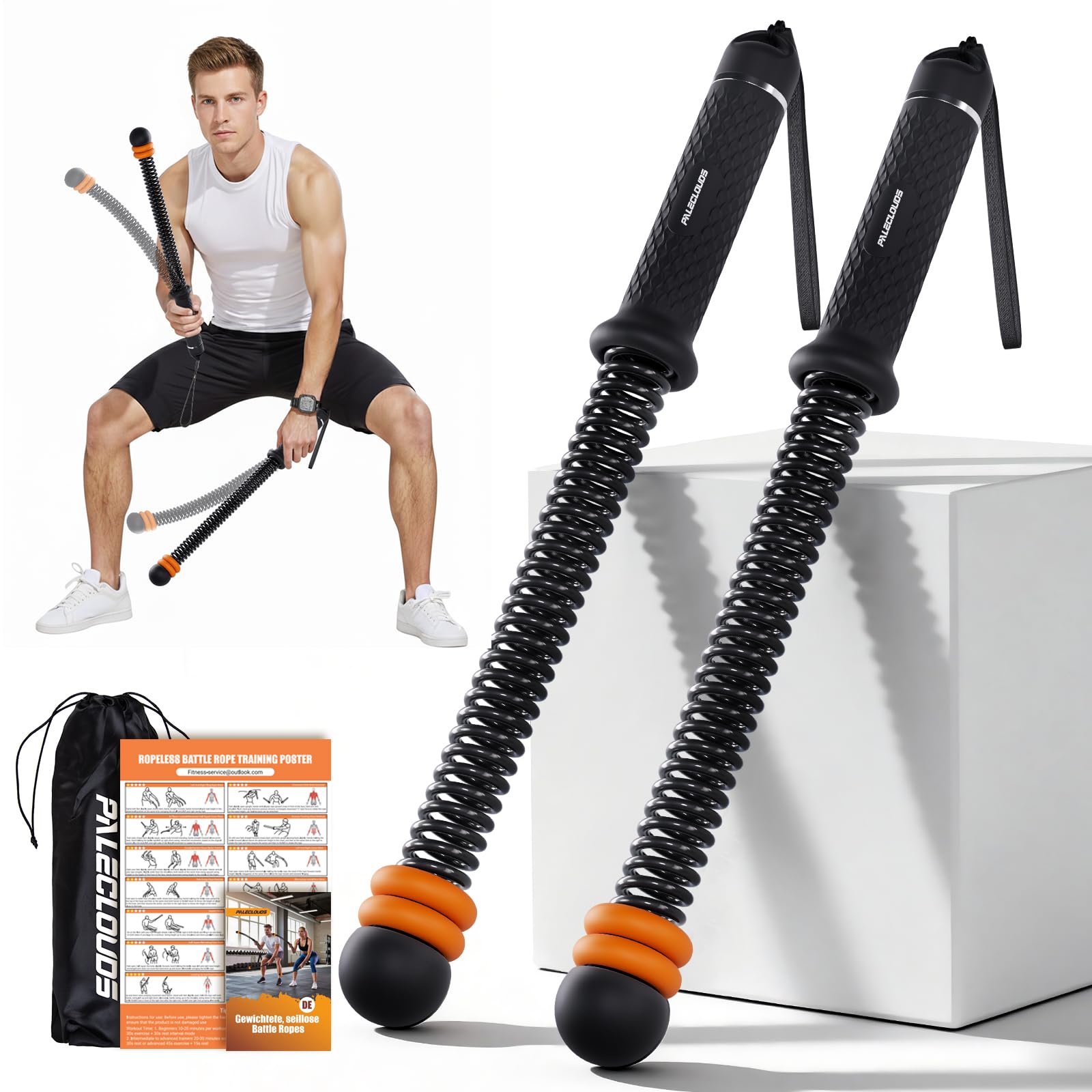 Ropeless Battle Ropes, Battle Rope Ohne Seil mit Tragetasche & Übungsanleitung, Gewichtete Trainingsseile für HIIT, Ganzkörpertraining, Kraft, Ausdauer, Fettverbrennung, Home Gym