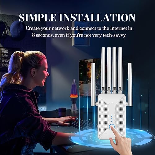 Miniatura 3 de Amplificador de red inalámbrica Gigabit Amplificador de red inalámbrica 6 antenas de enrutador universal, repetidor WiFi, amplificador WiFi, cubre