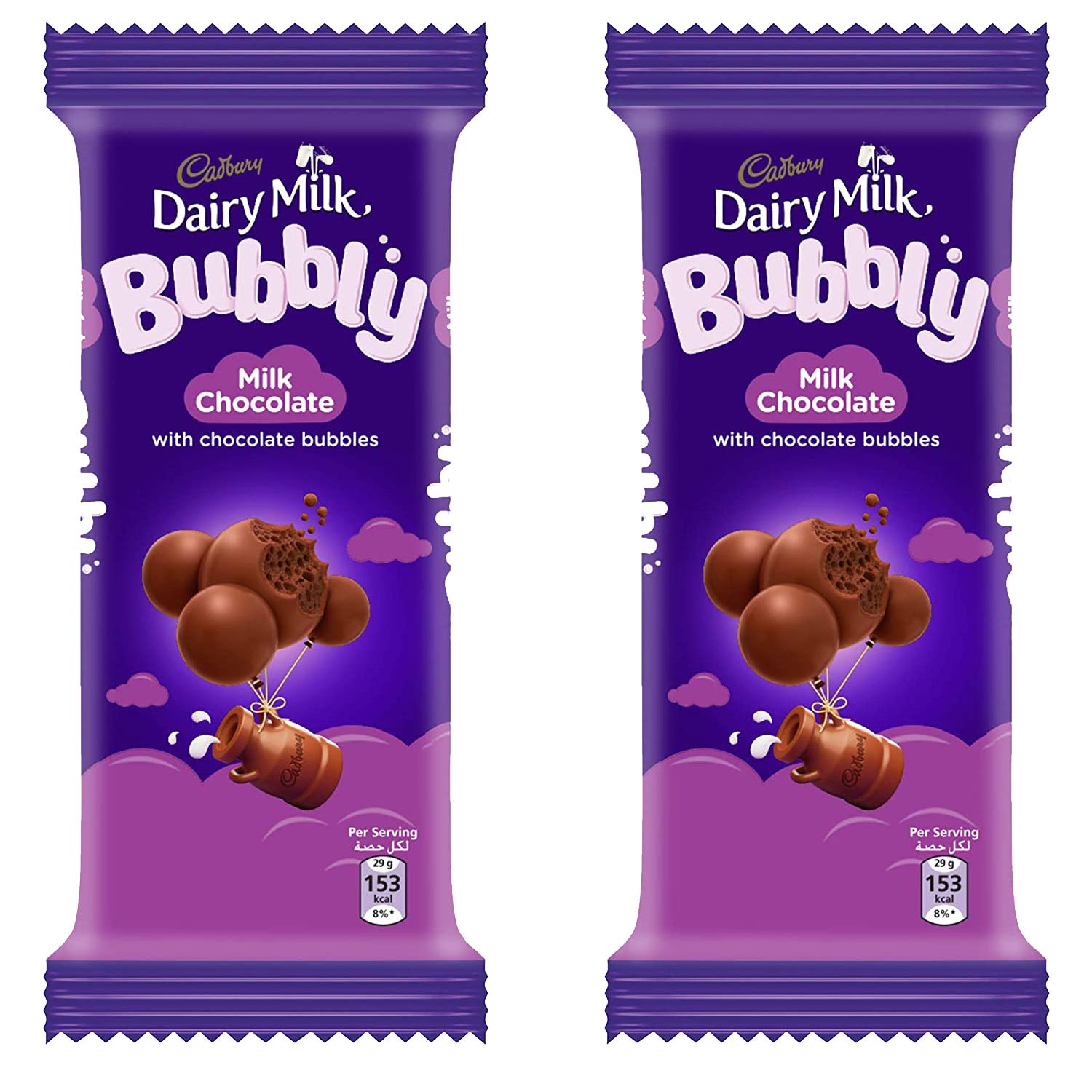Cadbury Dairy Milk Bubbly Milk Chocolate, 2 X 87 g