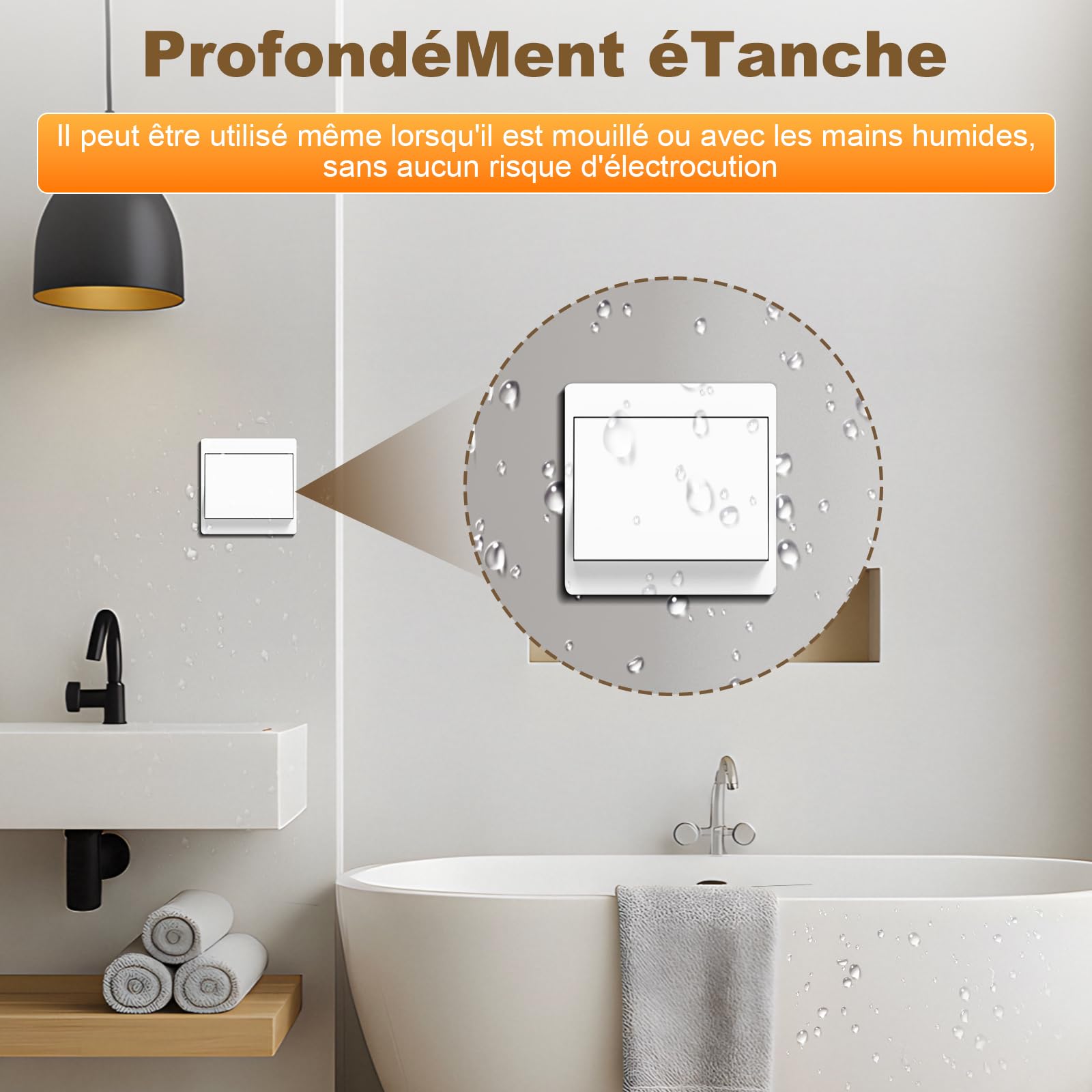 EU Interrupteur Sans Fil Sans Piles, Lot de 2 kit 230 V Interupteur Sans Fil Autoalimente Commutateur RF sans fil Contrôlez votre lampe jusqu'à 200 mètres (EU Kit 1 récepteurs + 2 interrupteurs)