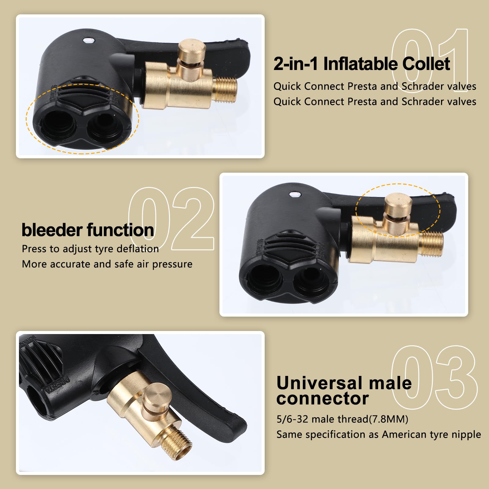 Adapter do wentylu samochodowego, 7,8 mm, przedłużka zaworu rowerowego, francuska zastawka Click Valve, wentyl samochodowy, wtyczka dźwigniowa, klips