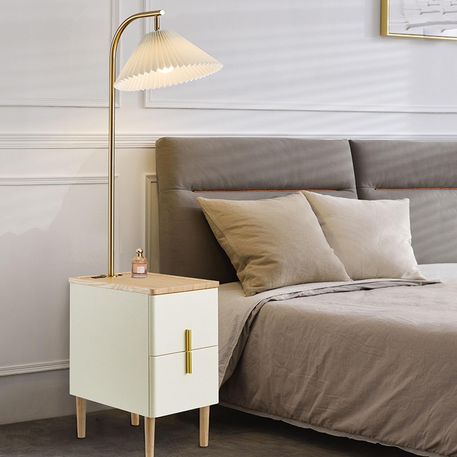 Lámparas Mesa auxiliar con lámpara combinada bombilla LED, de lectura junto a la cama