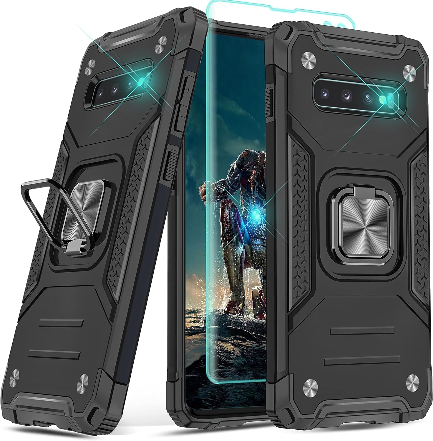 YmhxcY For Samsung Galaxy S10 Plus Case,with 3D Curved Screen  Protector,Armor Grade Cases,with Rotating Holder Non-Slip Case,For Samsung  Galaxy S10