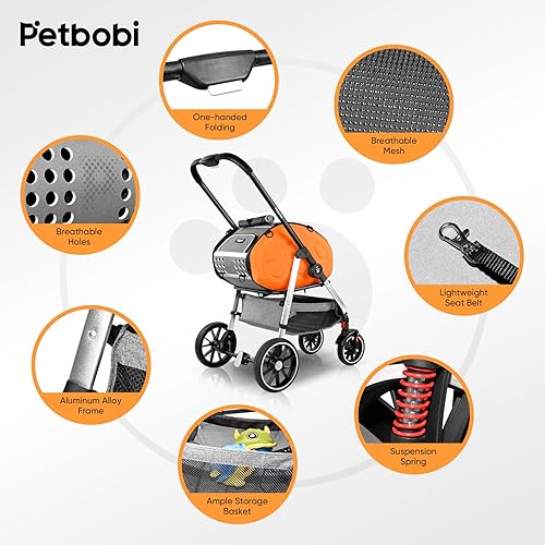 Miniatura 3 de Petbobi Cochecito para perros 5 en 1 con transportador desmontable  Cochecito para mascotas, transportador, mochila, bolso y asiento de coche  Para