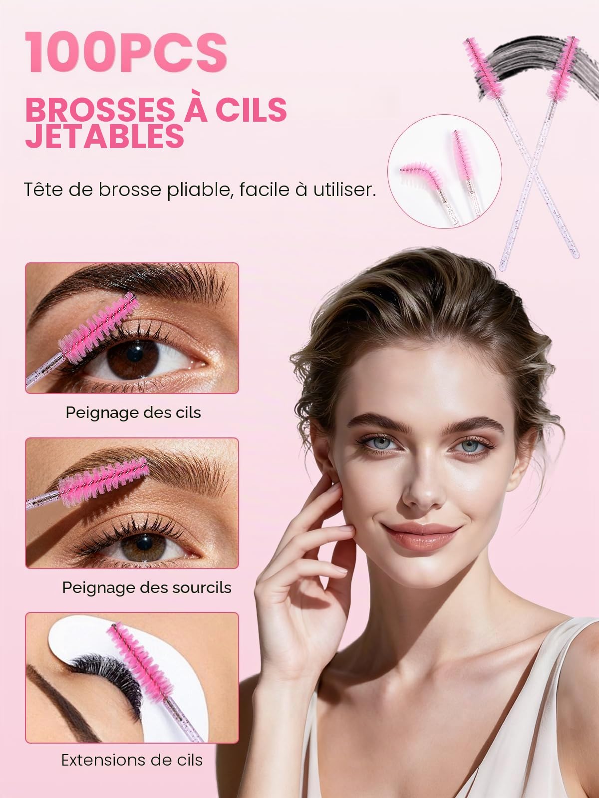 302PCS Jetables Cils/Lèvres/Brosses De Nettoyage: 100 Goupillon Cils-100 Goupillon Sourcil-100 Micro Applicateurs Brosses-2 Brosse à Gommage à Lèvres-D'extension De Cils Pour Le Maquillage Les Soins