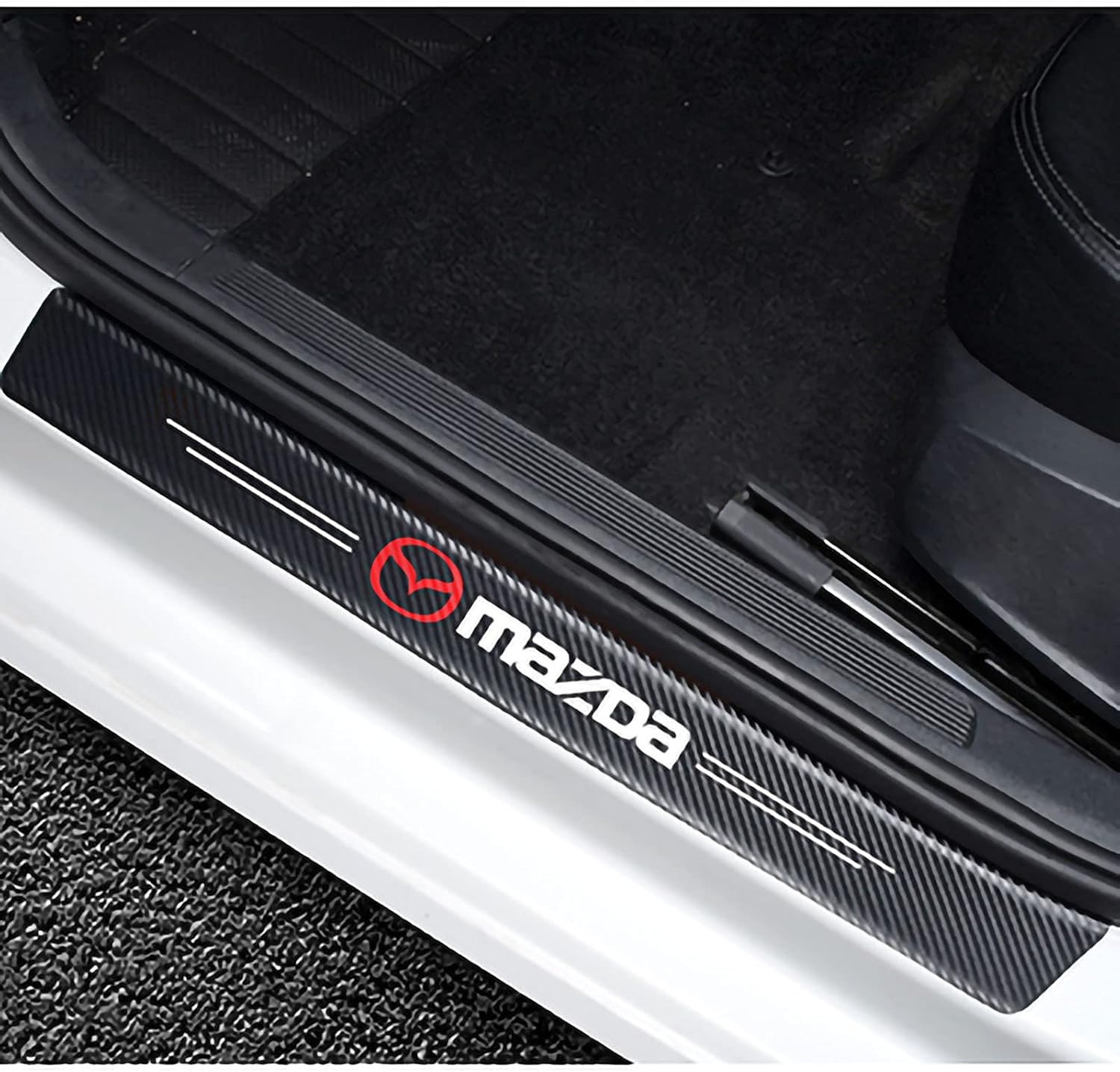 4-tlg. Kohlefaser Türschwellenschutz Für Mazda - Einstiegsleisten Mit Logo Gegen Kratzer