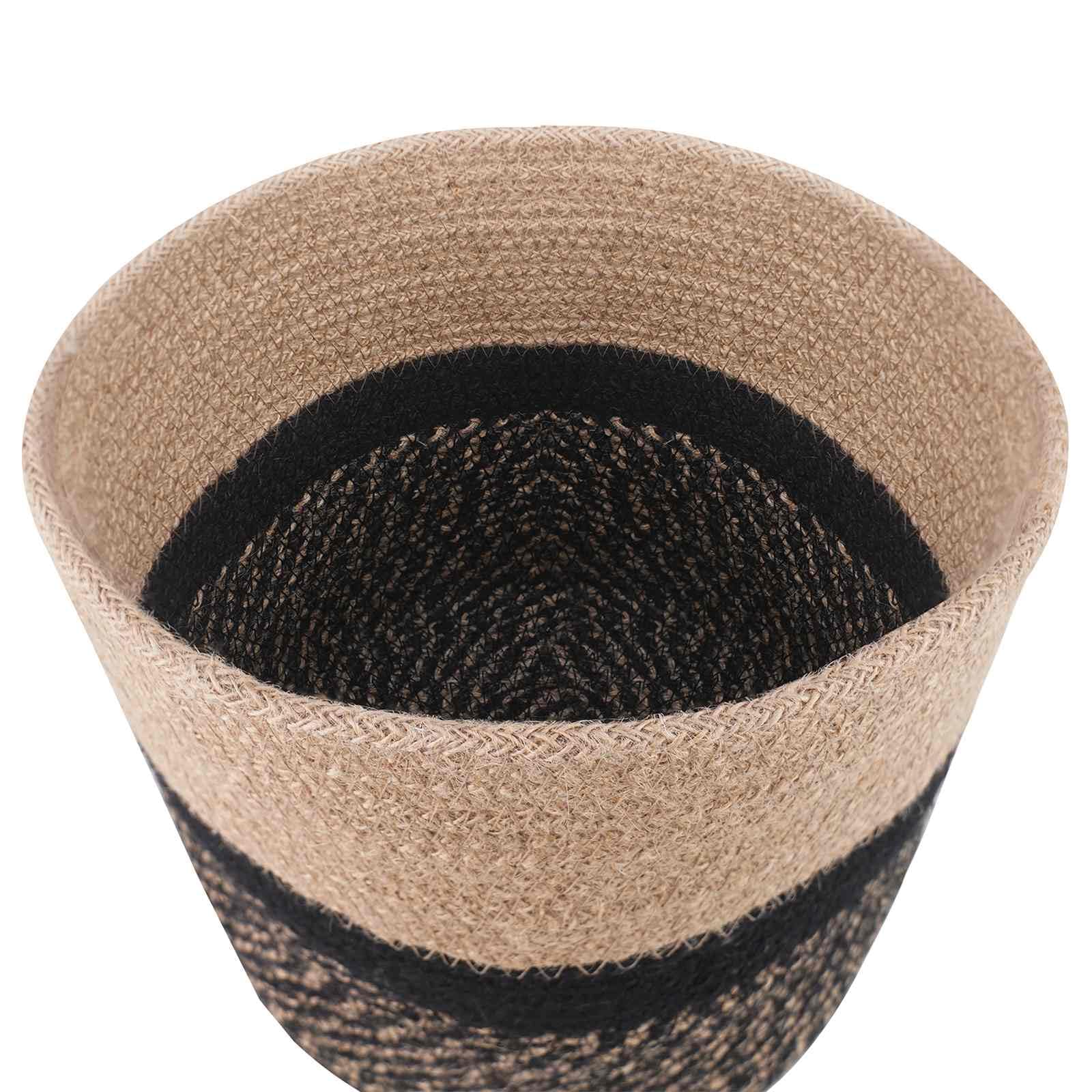 Ensemble de 2 Pots de Fleurs en Jute Naturel et Noir Ø 21 x 21 cm - Cache-Pot Cylindrique Rustique pour Plantes d'Intérieur et d'Extérieur - Panier Tissé Décoratif pour Maison et Jardin