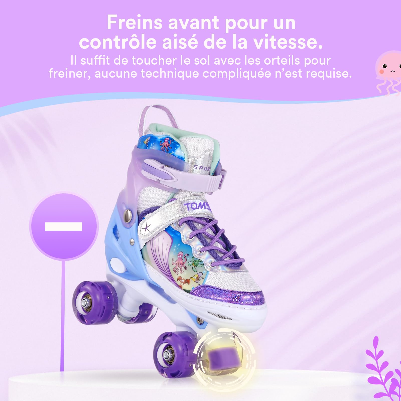 TOMSHOO Roller Enfant Fille, Patins à roulettes Fille avec LED Lumineuse Roues, 4 Taille Réglable, Rollers Quad pour Enfants, Adolescents, débutants Débutants Cadeau Anniversaire