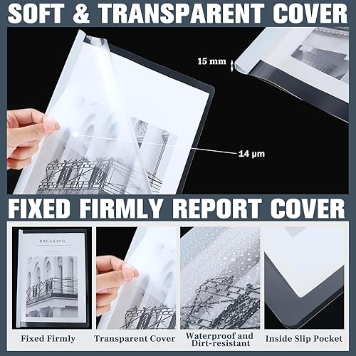 Miniatura 10 de BBTO 100 portadas transparentes para informes con barra deslizante para hojas de currículum de papel A4, carpetas de presentación, carpetas de