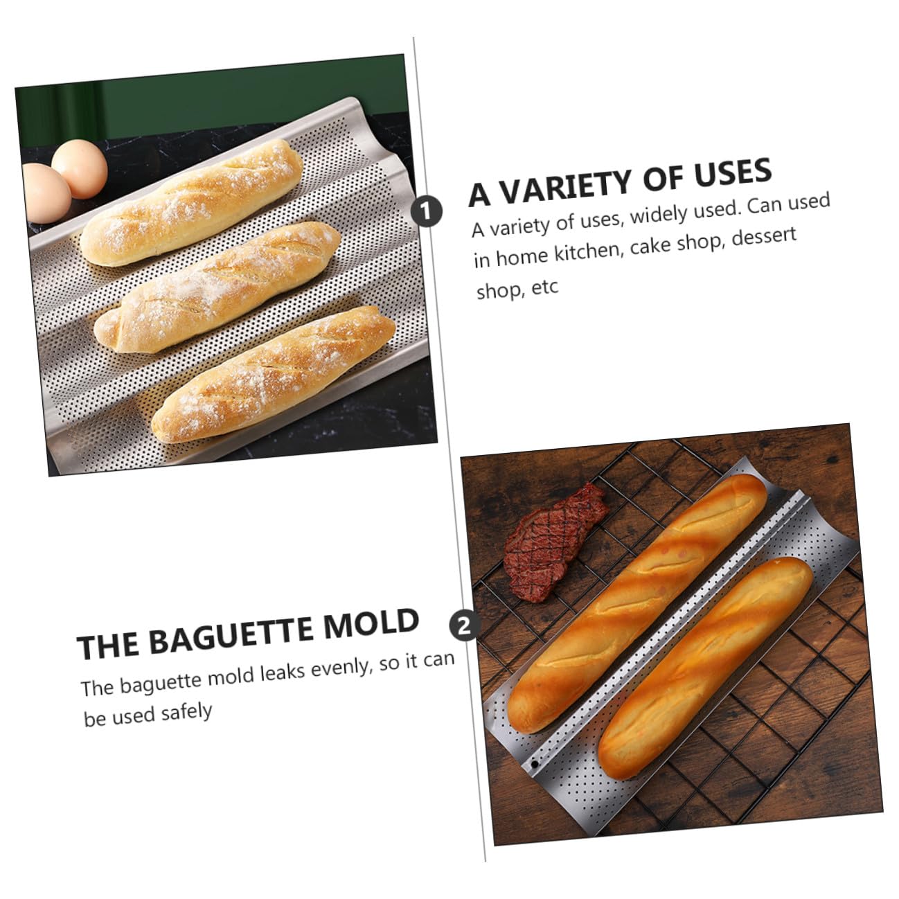 Alipis 2 piezas Molde para Hornear Baguettes Antiadherente Bandeja Horno Perforada Pan Francés Resistente al Calor para Cocina y Panadería