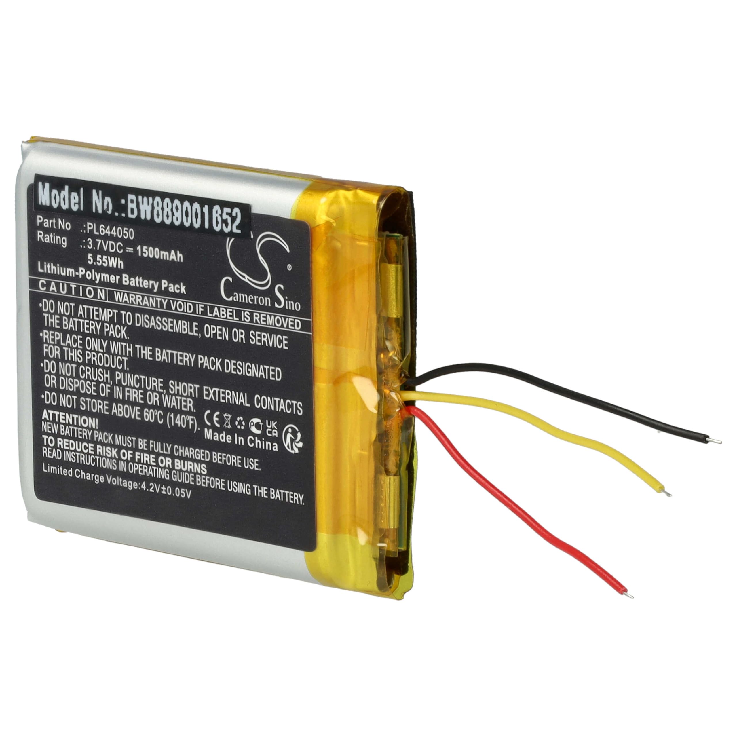 vhbw Bateria zamienna do HyperX PL644050 do bezprzewodowych słuchawek (1500 mAh, 3,7 V, litowo-polimerowa)