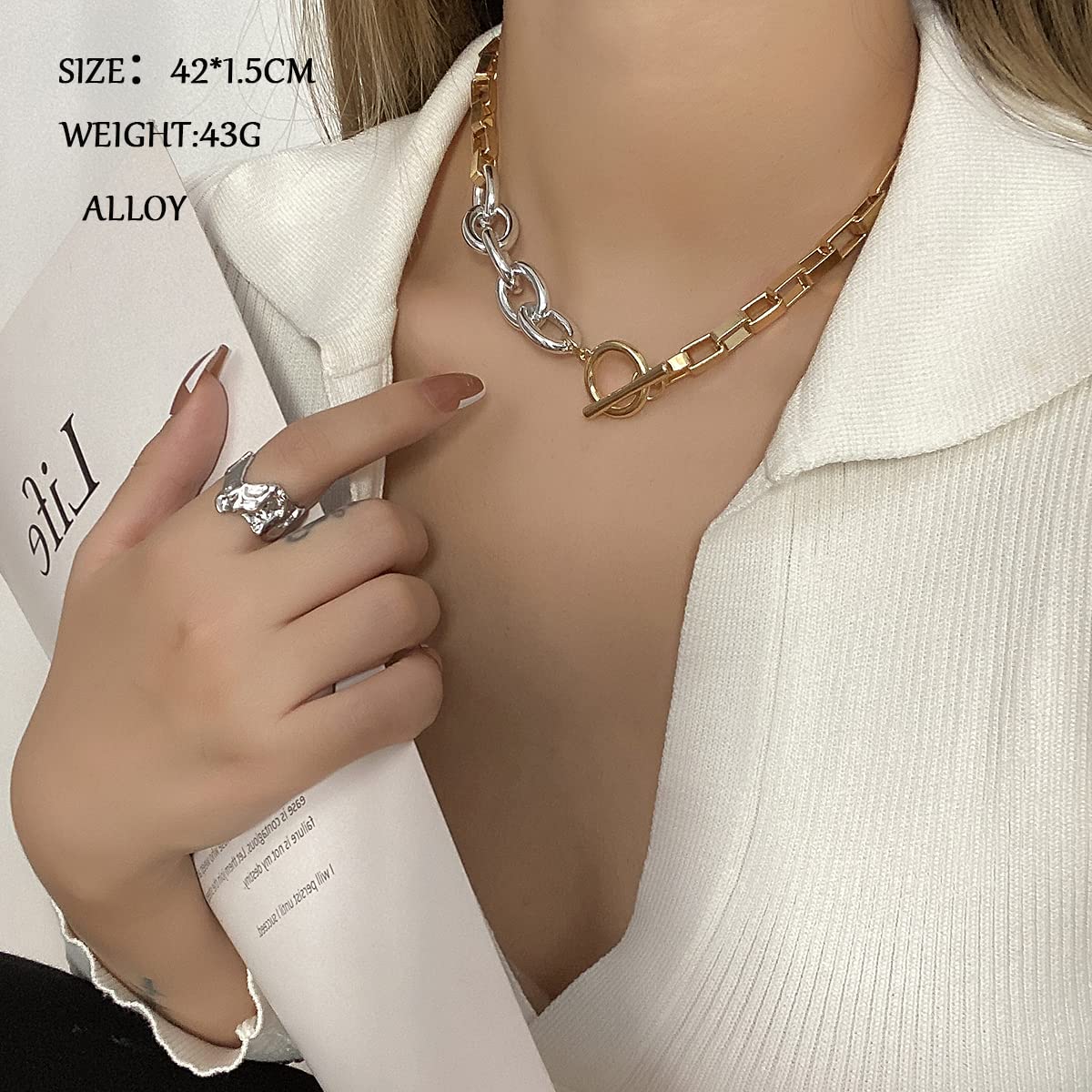 Naszyjniki moda naszyjnik punk masywny łańcuszek choker naszyjniki dla kobiet modny hip-hop złoty srebrny kolor obojczyk łańcuszek obroże biżuteria naszyjnik