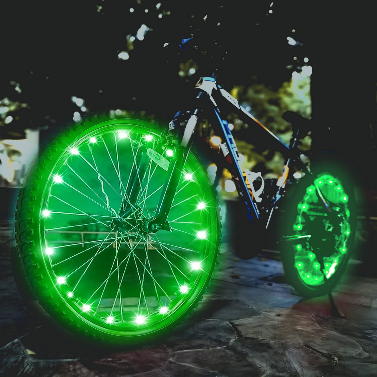 balabaxer 2 pack green LED Waterproof Bike Wheel Light, Night Cycling Bicycle Wheel Light, 3 Lighting Modes,Easy Install (with Battery)