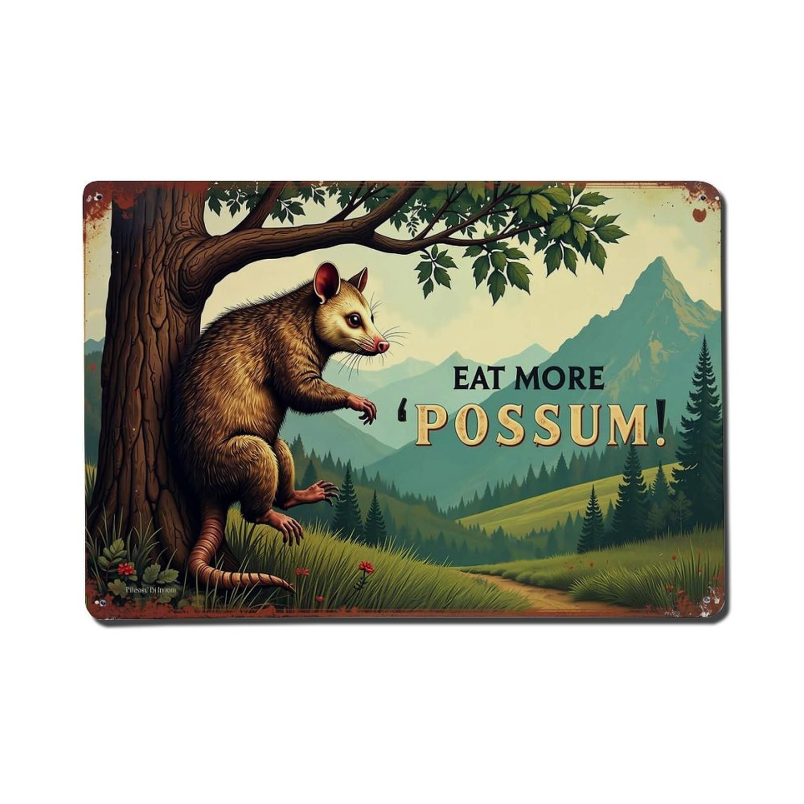 Nestemfo Vintage Eat More Possum Sign Tin Sign Metal Sign, Living Room,Bar, Home, Bedroom Wall Decor,Retro Metal Poster 8X12 Inches