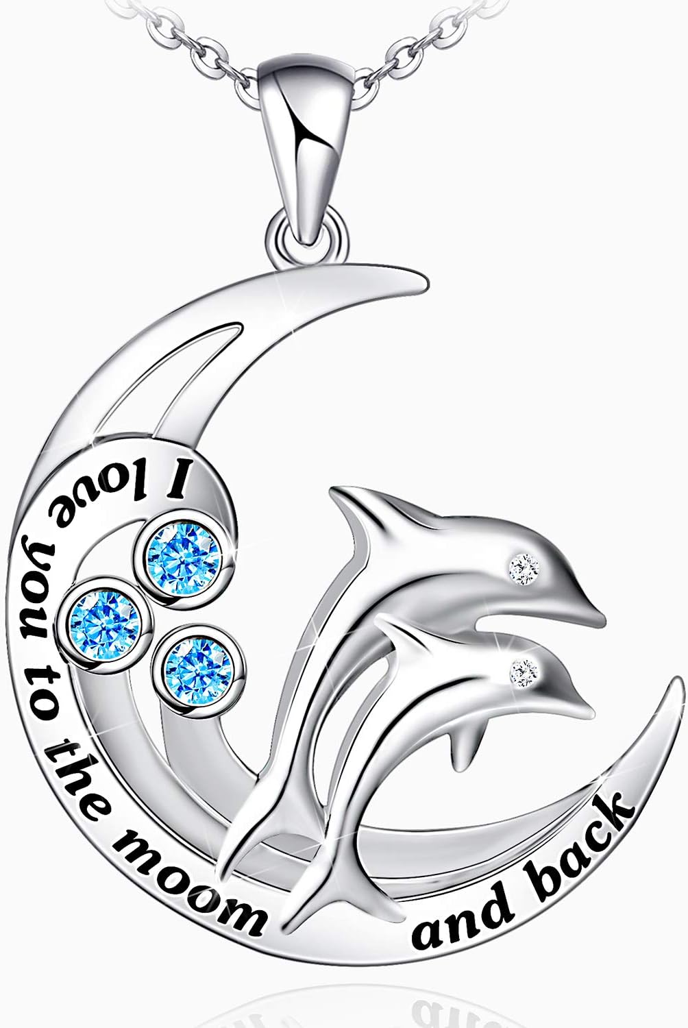 I Love You to The Moon and Back Necklace for Women 925 Sterling Silver Double Dolphin Necklace Jewelry Gifts for Women Wife Girls Mom for Birthday Christmas