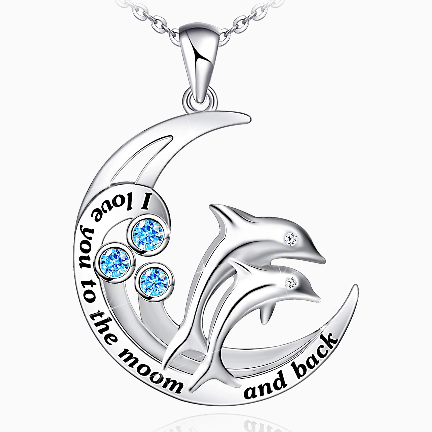 I Love You to The Moon and Back Necklace for Women 925 Sterling Silver Double Dolphin Necklace Jewelry Gifts for Women Wife Girls Mom for Birthday Christmas