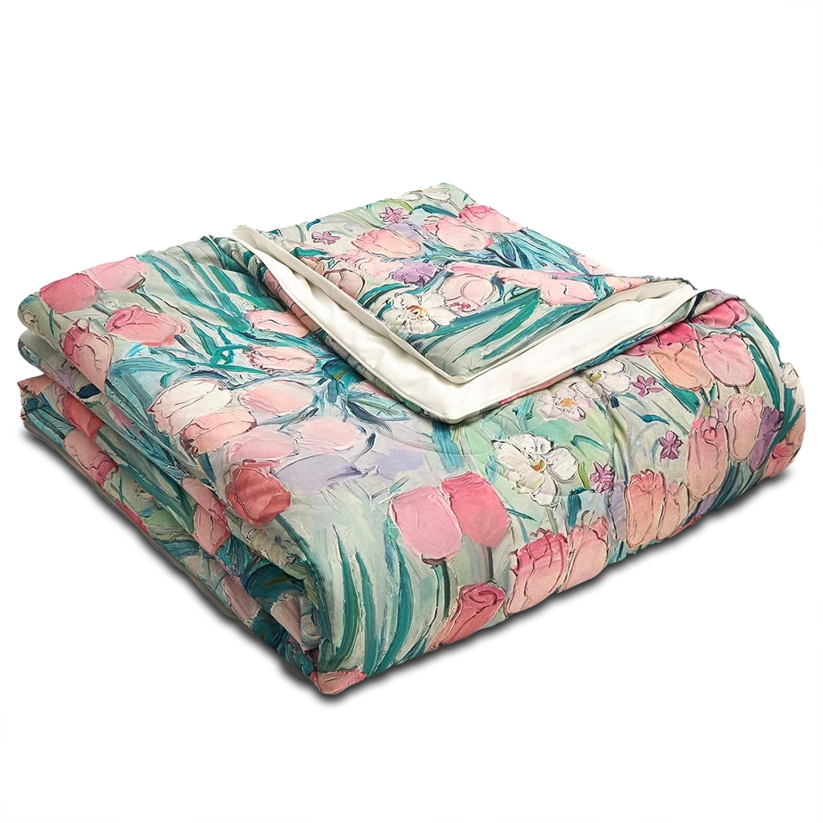 LLanCL Floral Print Cooling Blankets for Hot Sleepers - Cool Like Ice Cream Blanket for Summer, Lightweight Double-Sided Cooling Comforter Quilt (Full