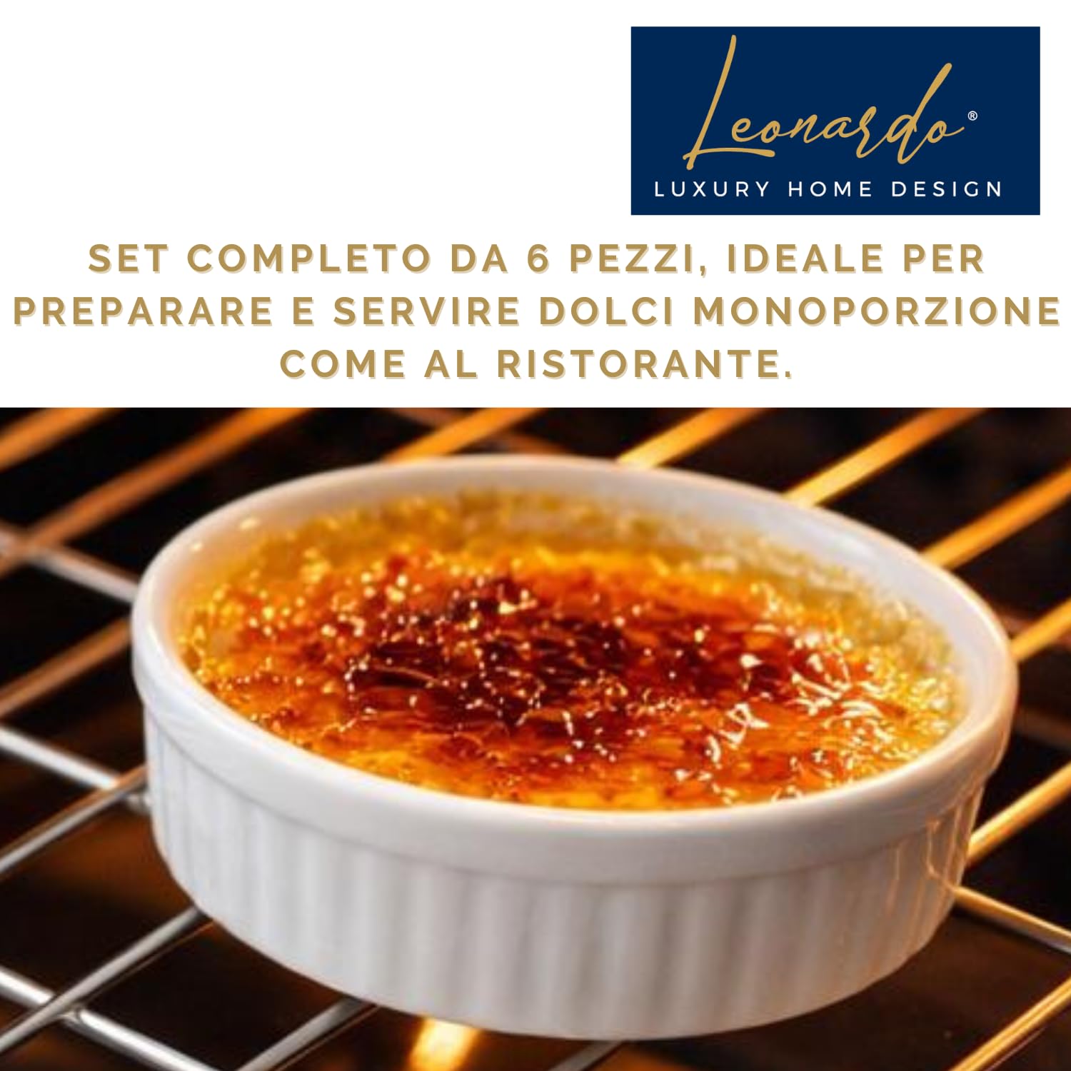 Set 6 Stampini da Forno Porcellana Bianca Ø 12x2,5H cm Cocotte Crema Catalana Crème Brûlée Soufflé Adatta Forno Microonde Lavastoviglie Elegante Idea Regalo