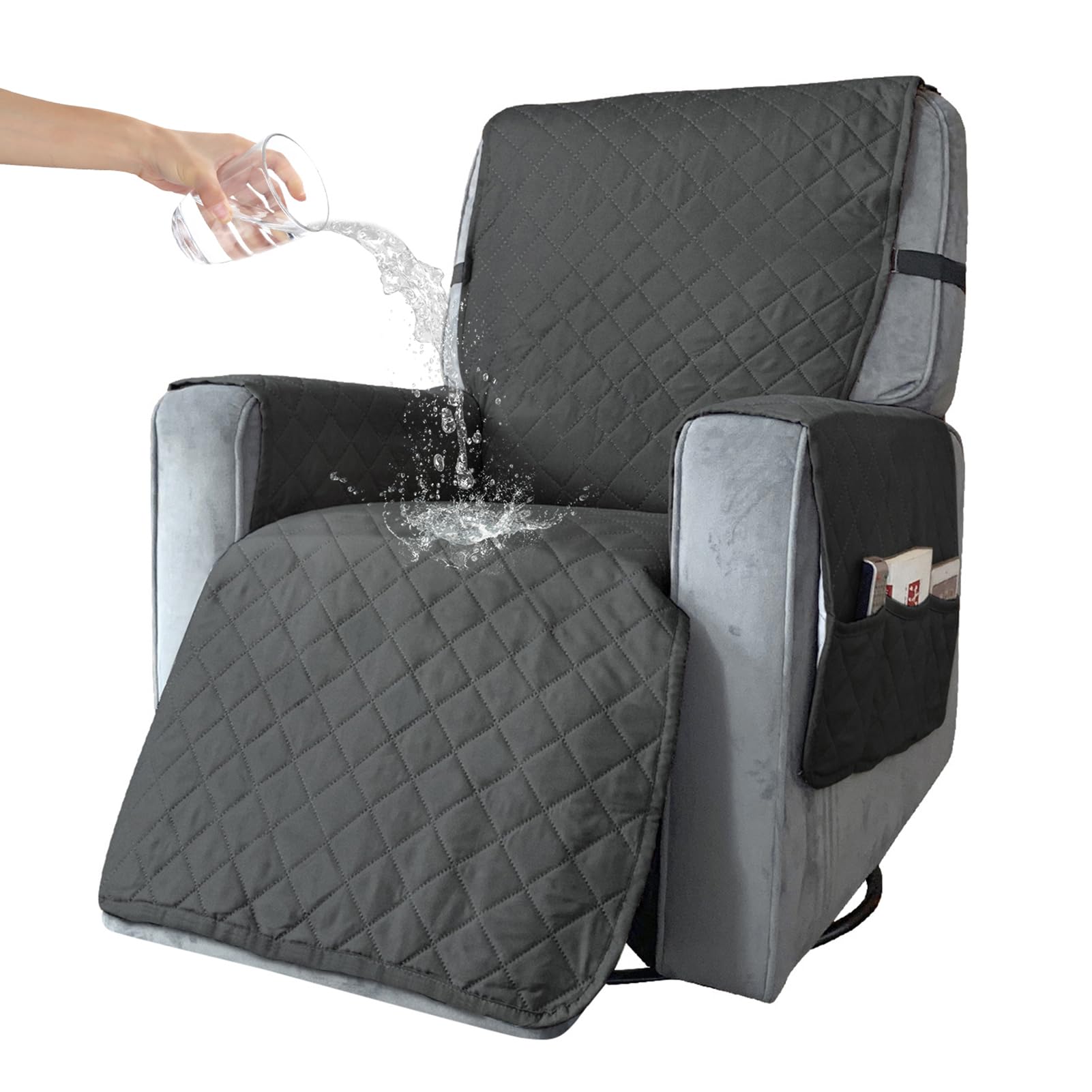 BXFUL Waterproof Recliner Chair Cover with Pockets, Elastic Strap