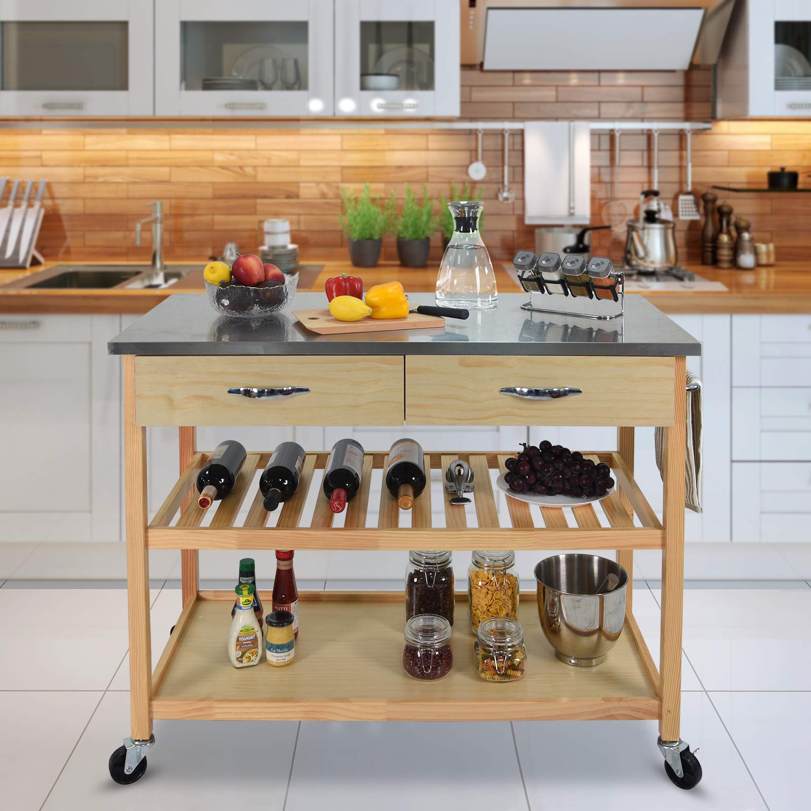 CharaVector Kitchen Islands Carts with Wheels Stainless Steel Counter